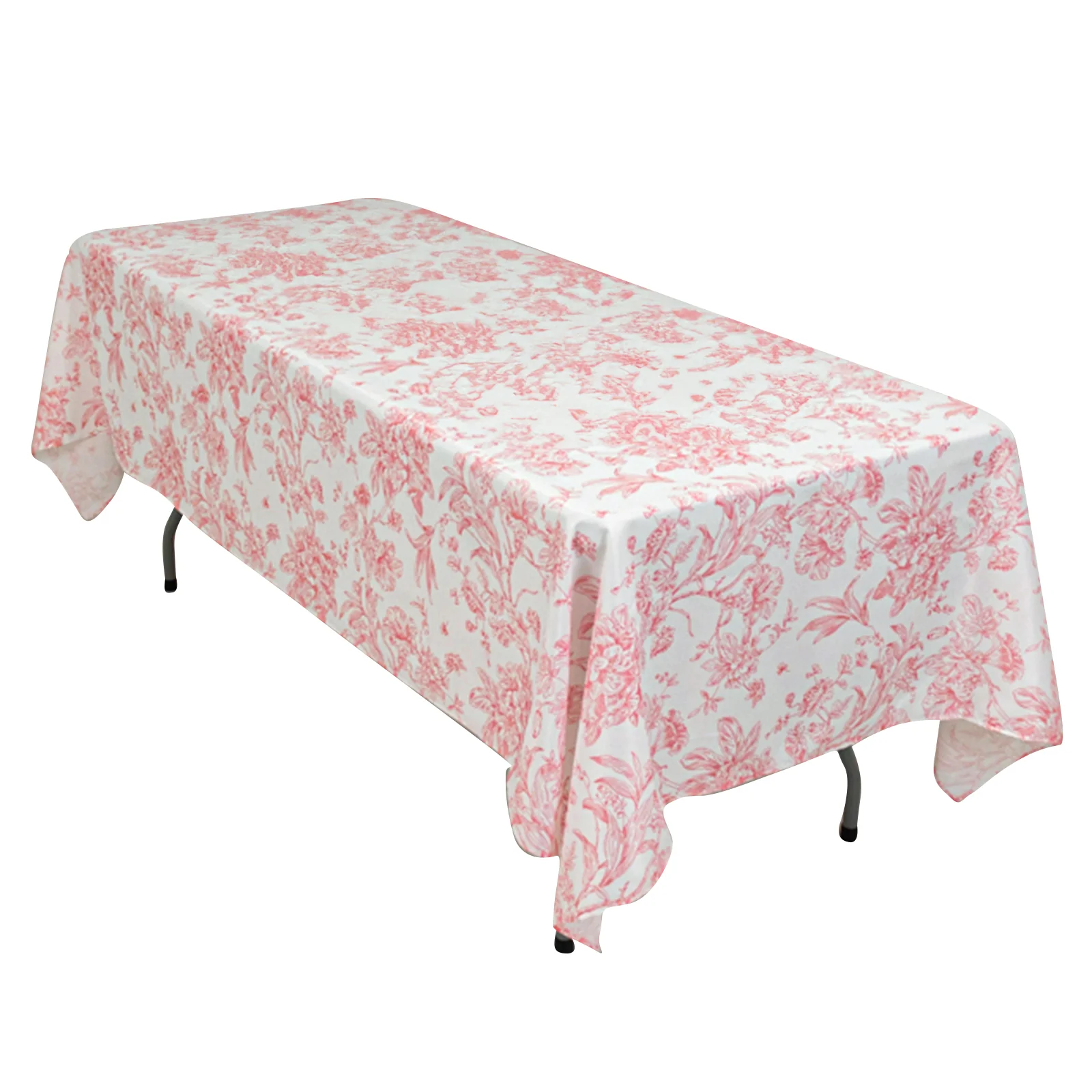 Polyester Rectangular Tablecloth 60"x102" White with Pink French Toile Pattern - Sophisticated Table Cover for Chic Weddings & Events - Image 3