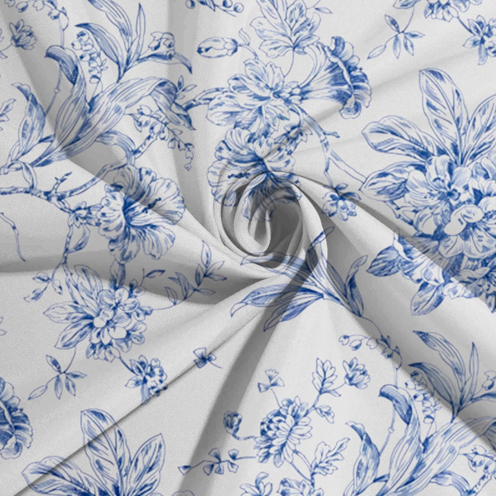 Polyester Rectangular Tablecloth 90"x132" White with Blue French Toile Pattern - Sophisticated Seamless Table Cover for Chic Weddings & Events - Image 8