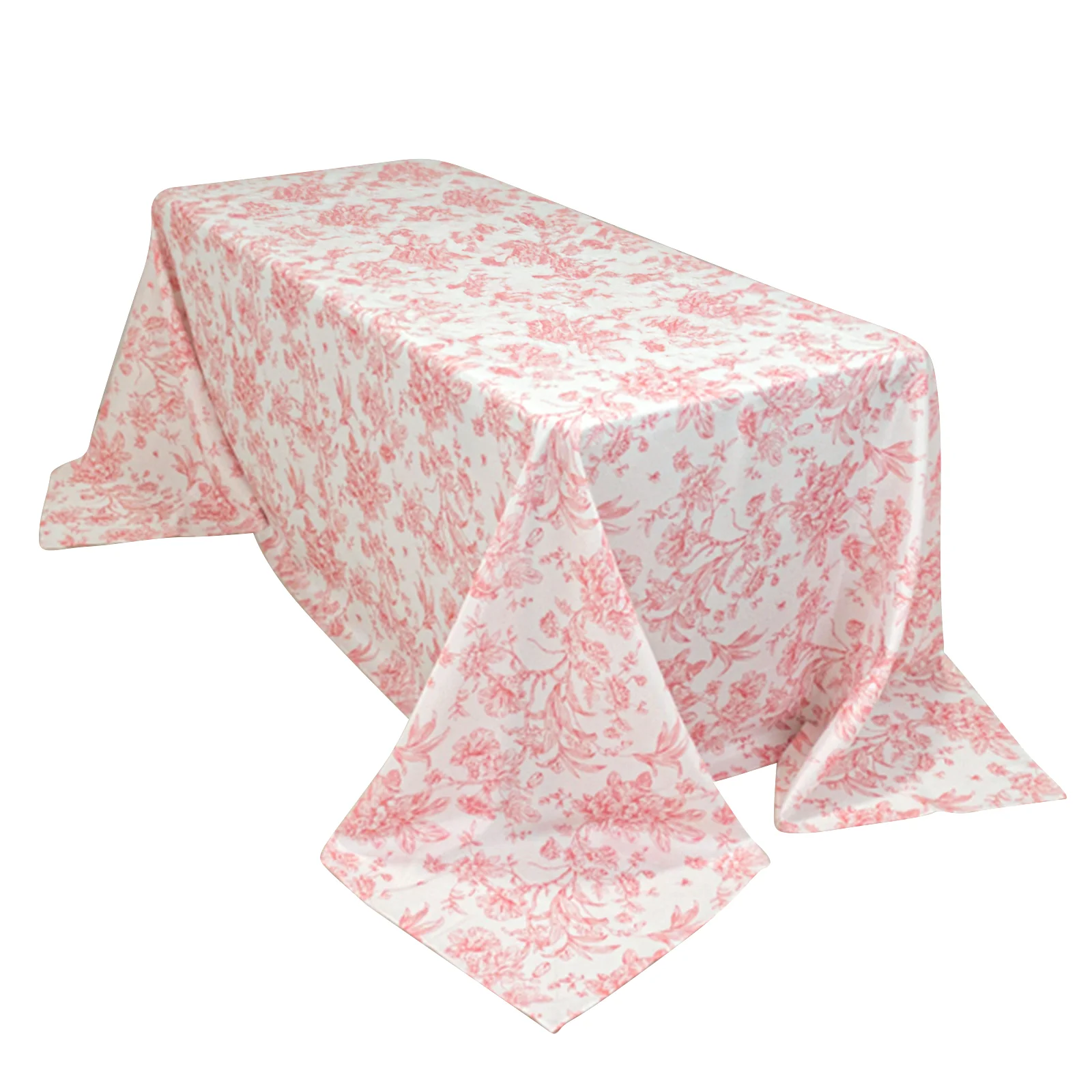 Polyester Rectangular Tablecloth 90"x132" White with Pink French Toile Pattern - Sophisticated Seamless Table Cover for Chic Weddings & Events - Image 10