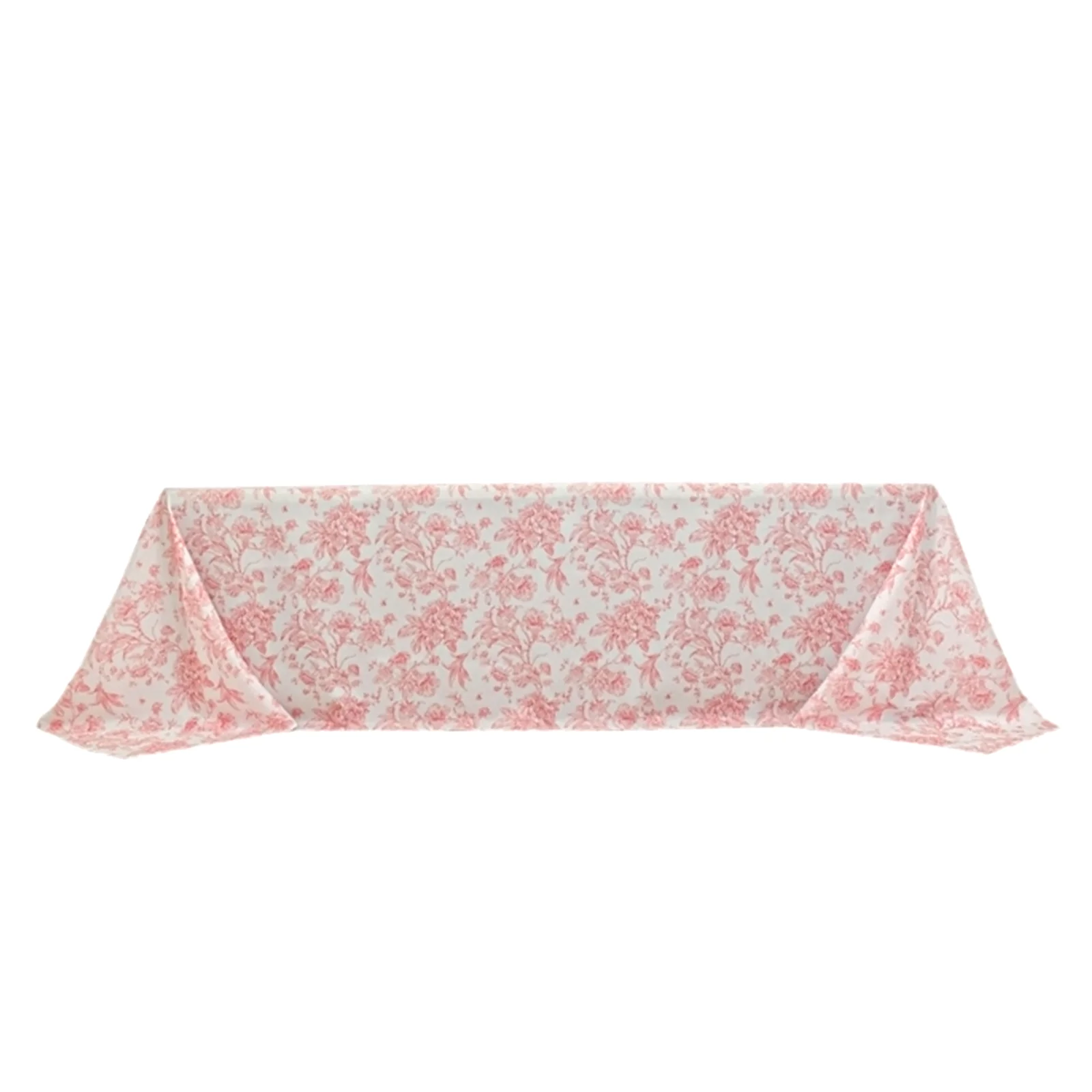 Polyester Rectangular Tablecloth 90"x156" White with Pink French Toile Pattern - Sophisticated Seamless Table Cover for Chic Weddings & Events - Image 6