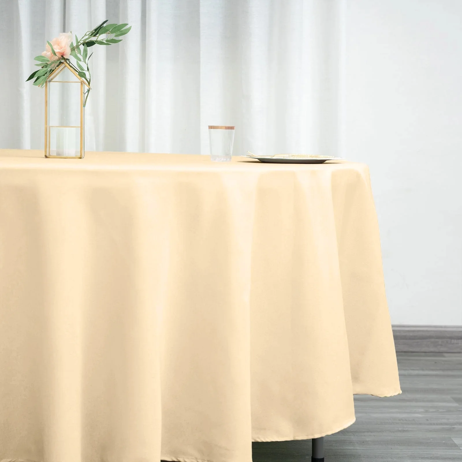 Polyester Round Tablecloth 108" Beige - Durable and Stain-Resistant for Easy Maintenance - Image 2