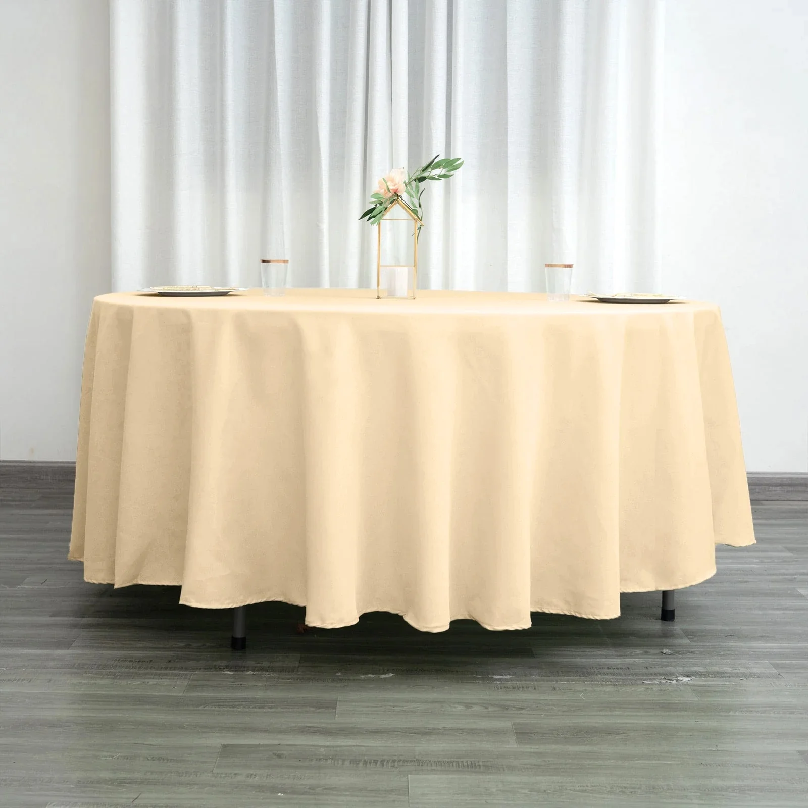 Polyester Round Tablecloth 108" Beige - Durable and Stain-Resistant for Easy Maintenance - Image 3