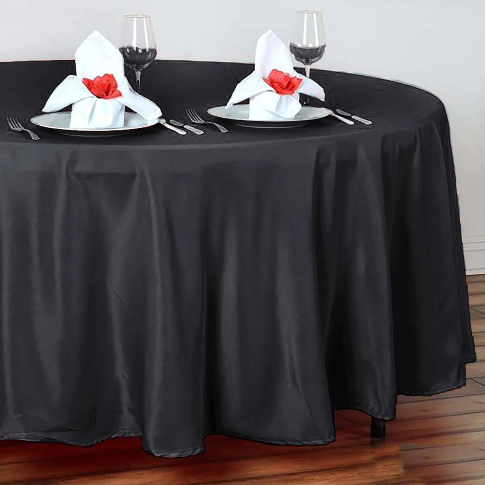 Polyester Round Tablecloth 108" Black - Durable and Stain-Resistant for Easy Maintenance - Image 3