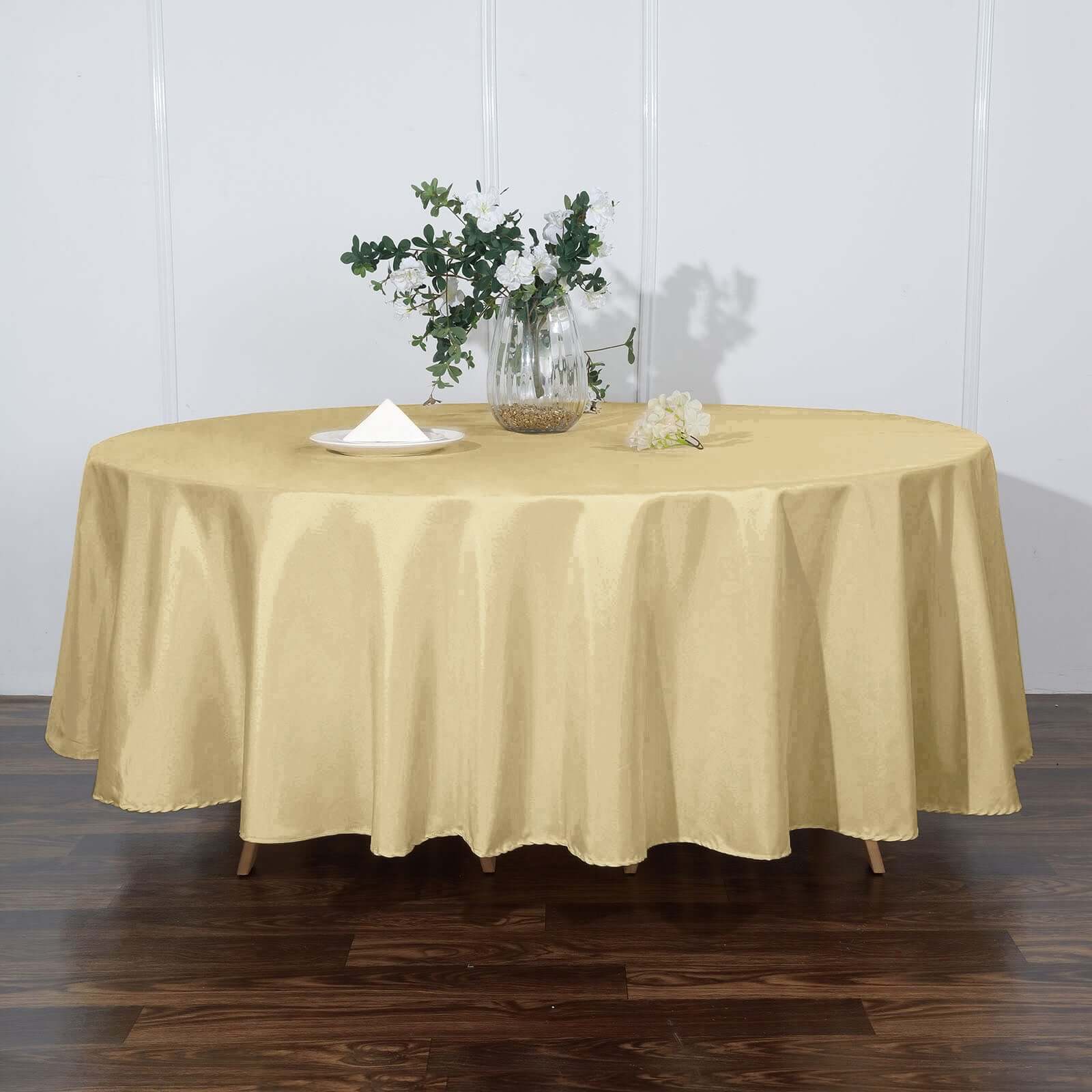 Polyester Round Tablecloth 108" Champagne - Durable and Stain-Resistant for Easy Maintenance - Image 2