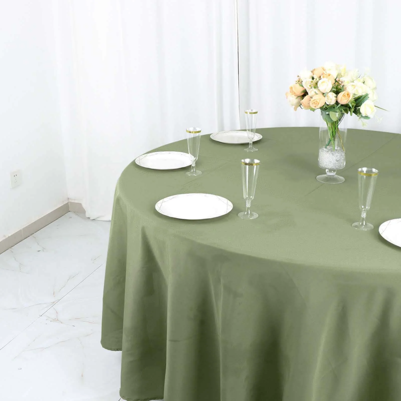 Polyester Round Tablecloth 108" Dusty Sage Green - Durable and Stain-Resistant for Easy Maintenance - Image 2