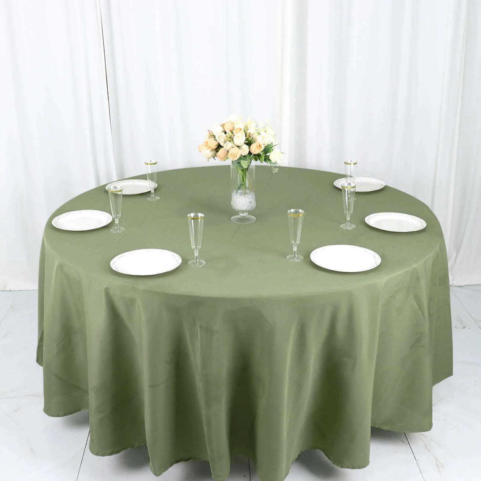 Polyester Round Tablecloth 108" Dusty Sage Green - Durable and Stain-Resistant for Easy Maintenance - Image 3