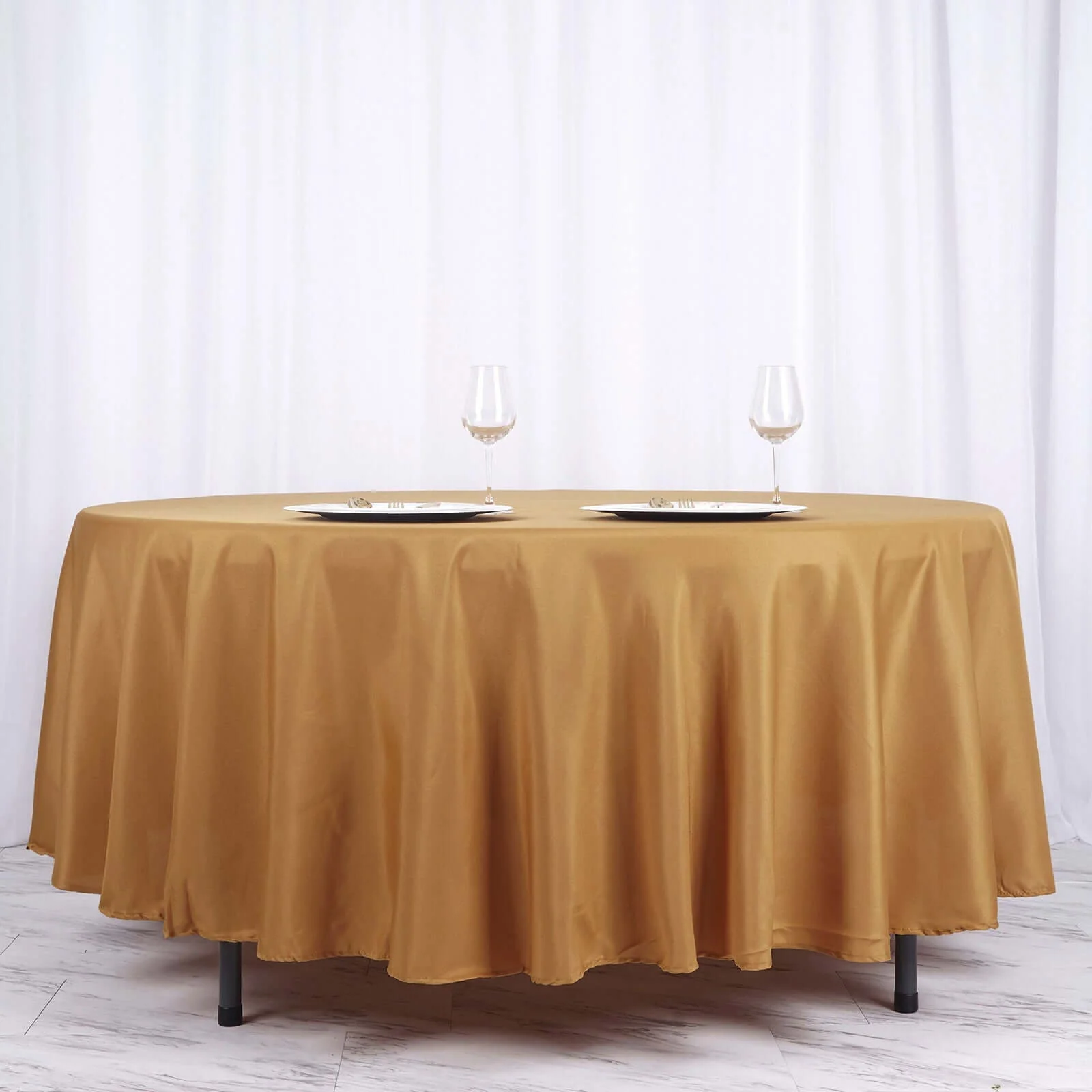 Polyester Round Tablecloth 108" Gold - Durable and Stain-Resistant for Easy Maintenance - Image 2