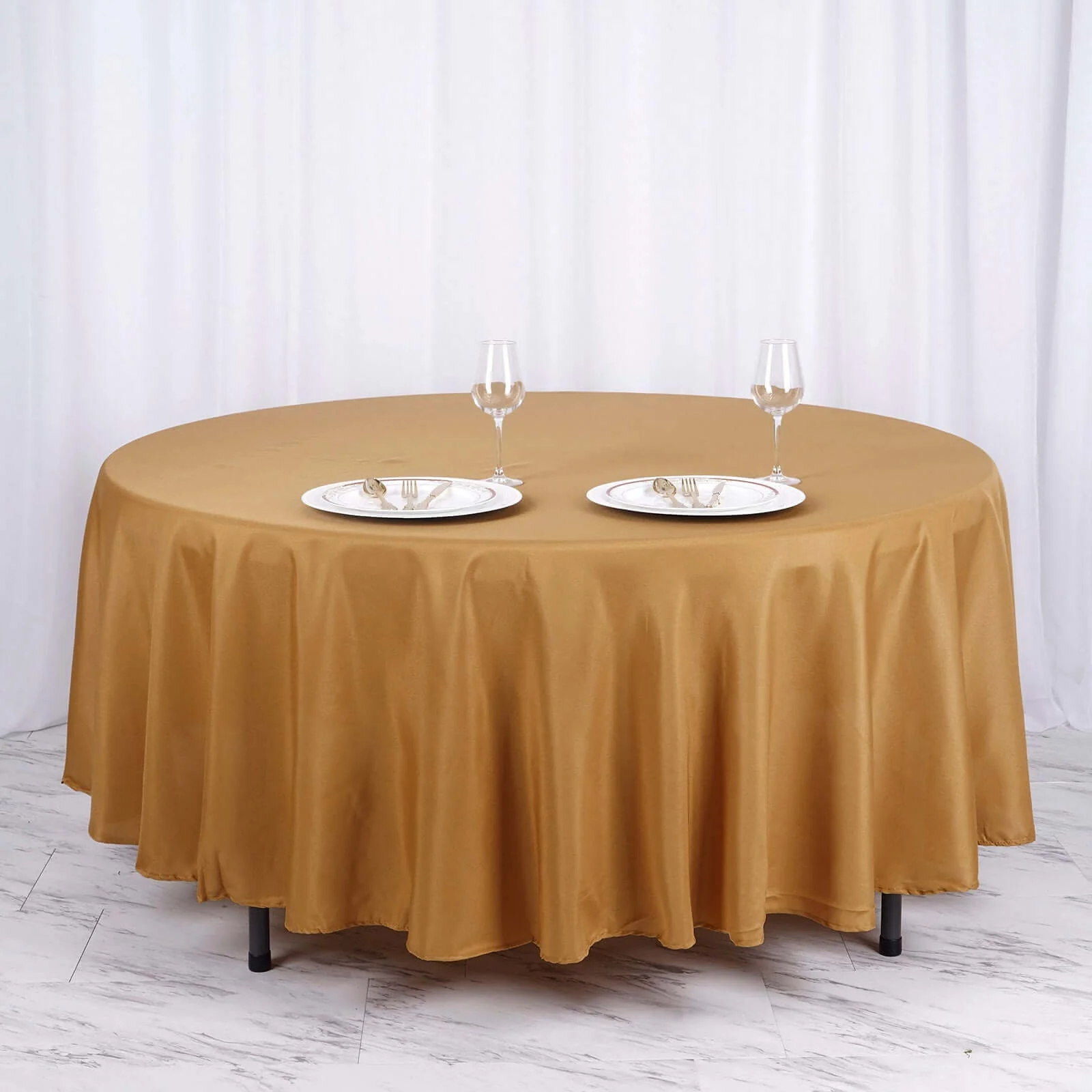 Polyester Round Tablecloth 108" Gold - Durable and Stain-Resistant for Easy Maintenance - Image 3