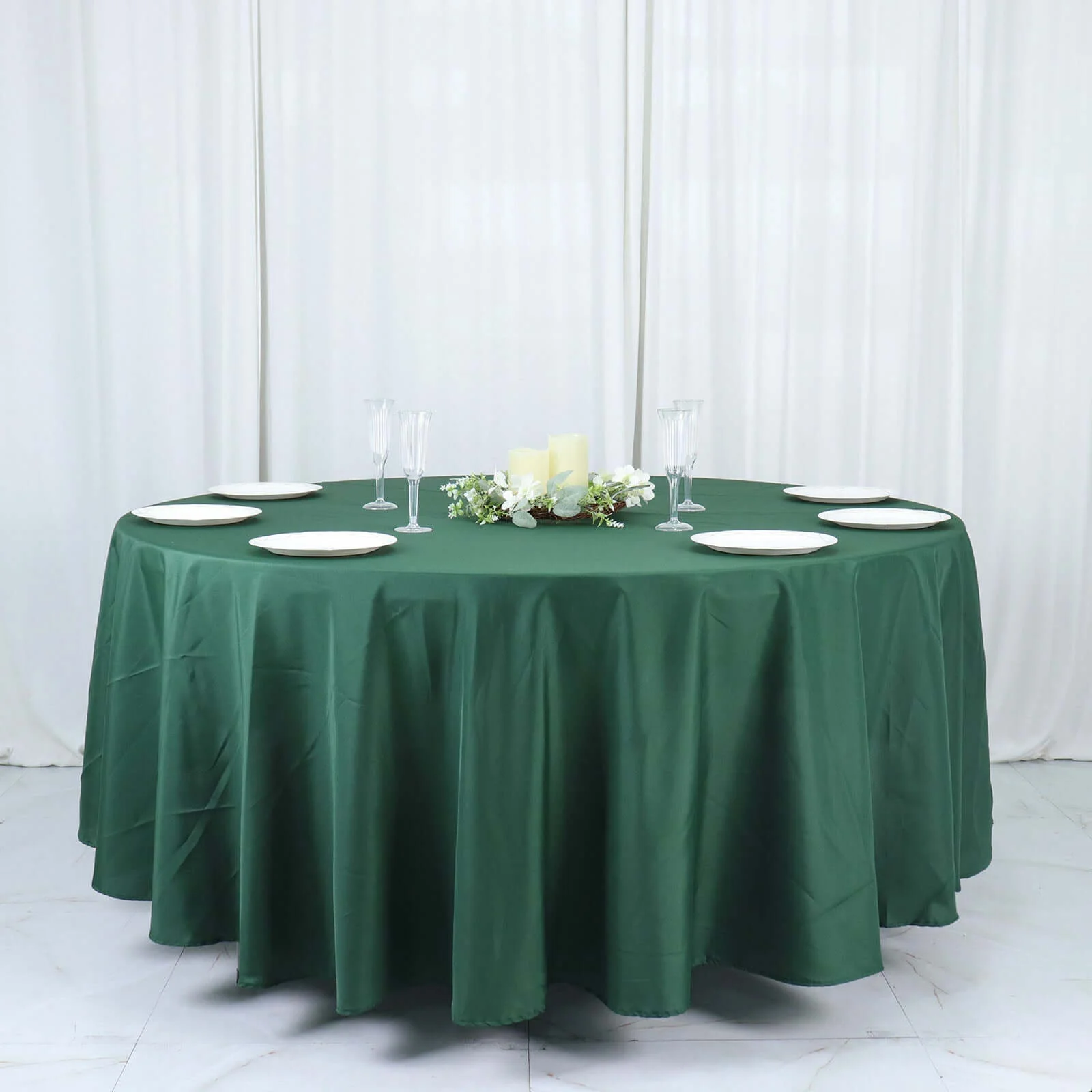 Polyester Round Tablecloth 108" Hunter Emerald Green - Durable and Stain-Resistant for Easy Maintenance