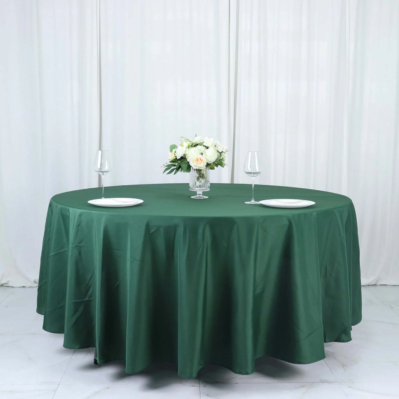 Polyester Round Tablecloth 108" Hunter Emerald Green - Durable and Stain-Resistant for Easy Maintenance - Image 4