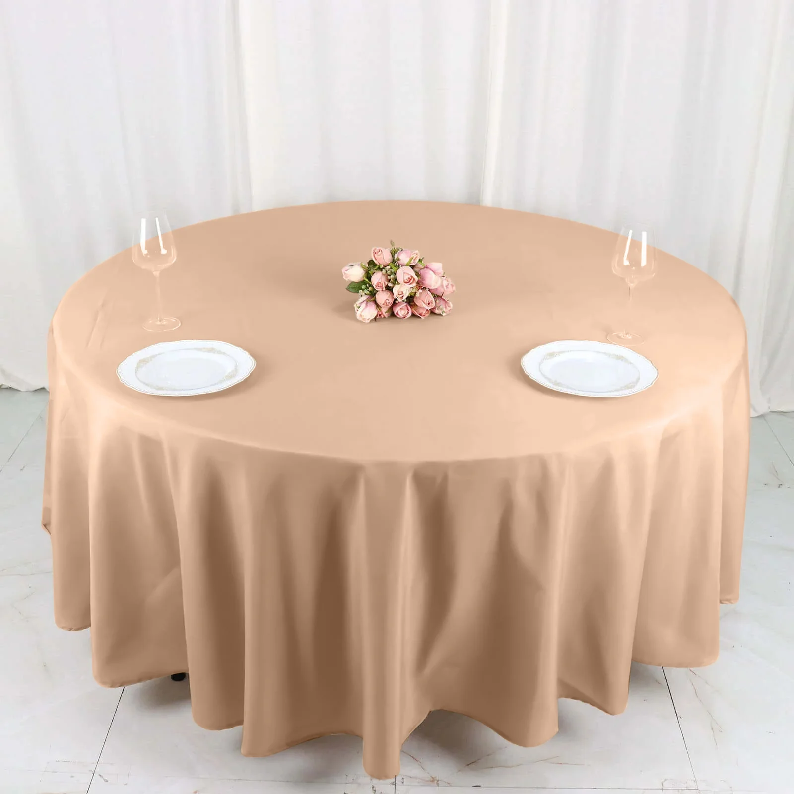Polyester Round Tablecloth 108" Nude - Durable and Stain-Resistant for Easy Maintenance - Image 3