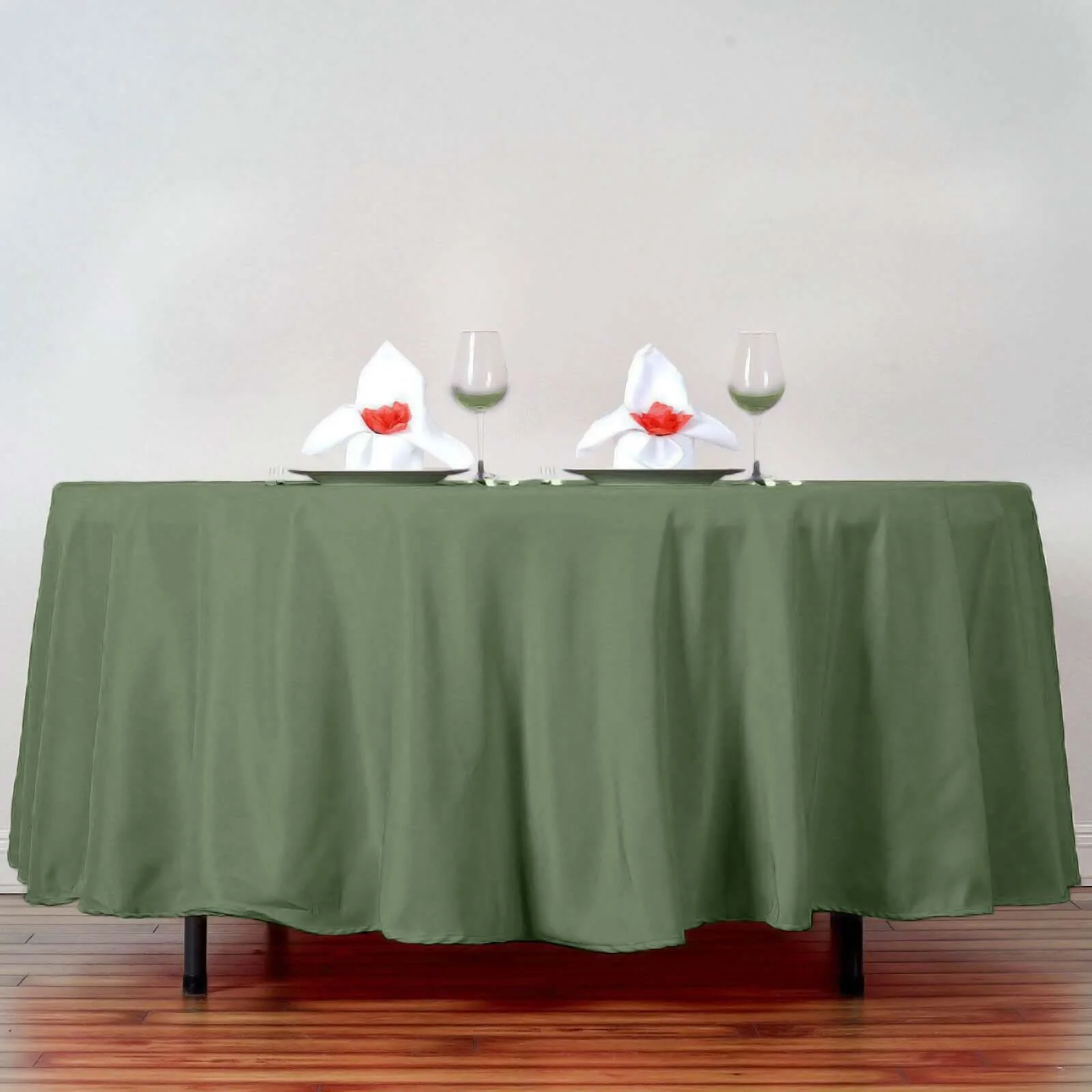 Polyester Round Tablecloth 108" Olive Green - Durable and Stain-Resistant for Easy Maintenance - Image 2