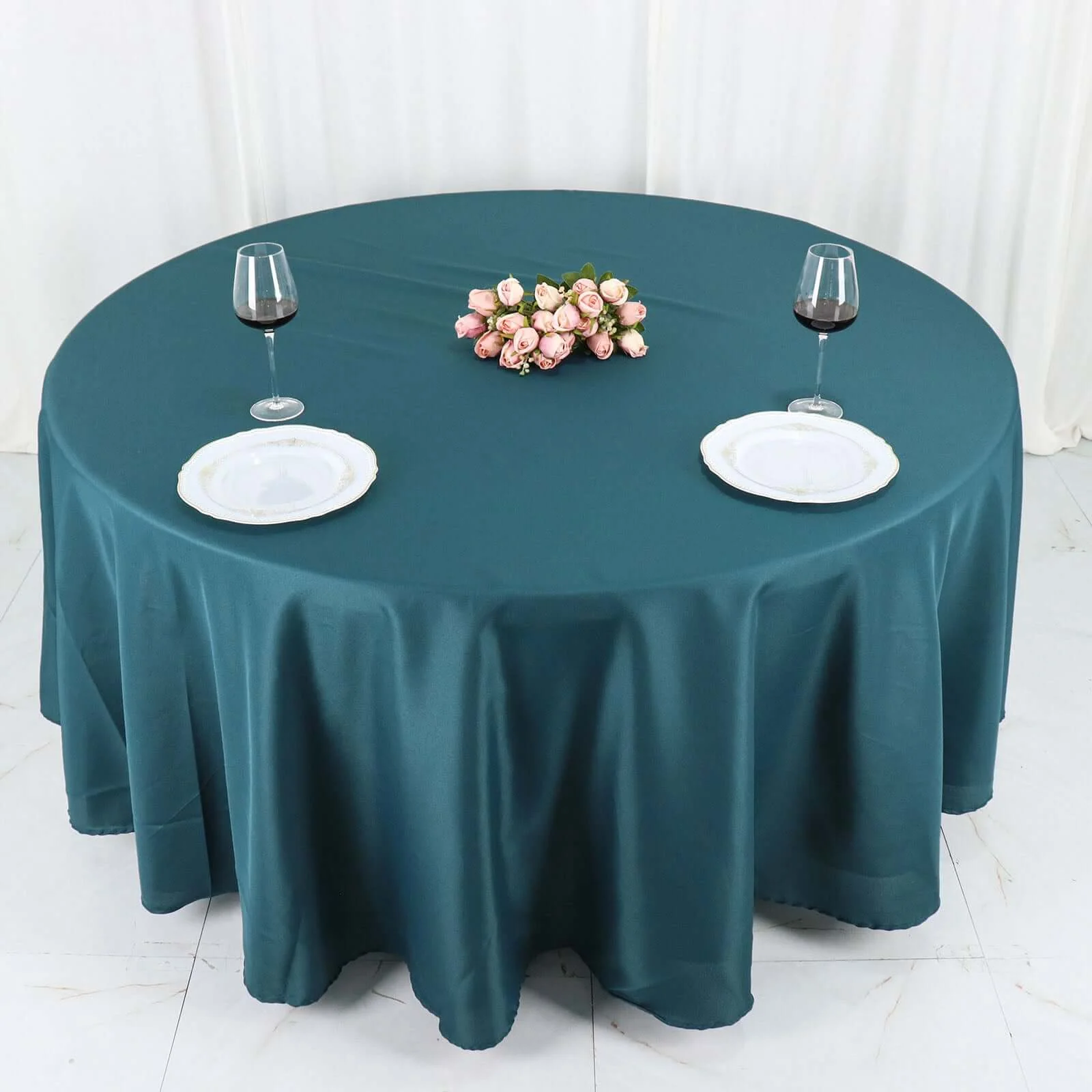 Polyester Round Tablecloth 108" Peacock Teal - Durable and Stain-Resistant for Easy Maintenance - Image 3
