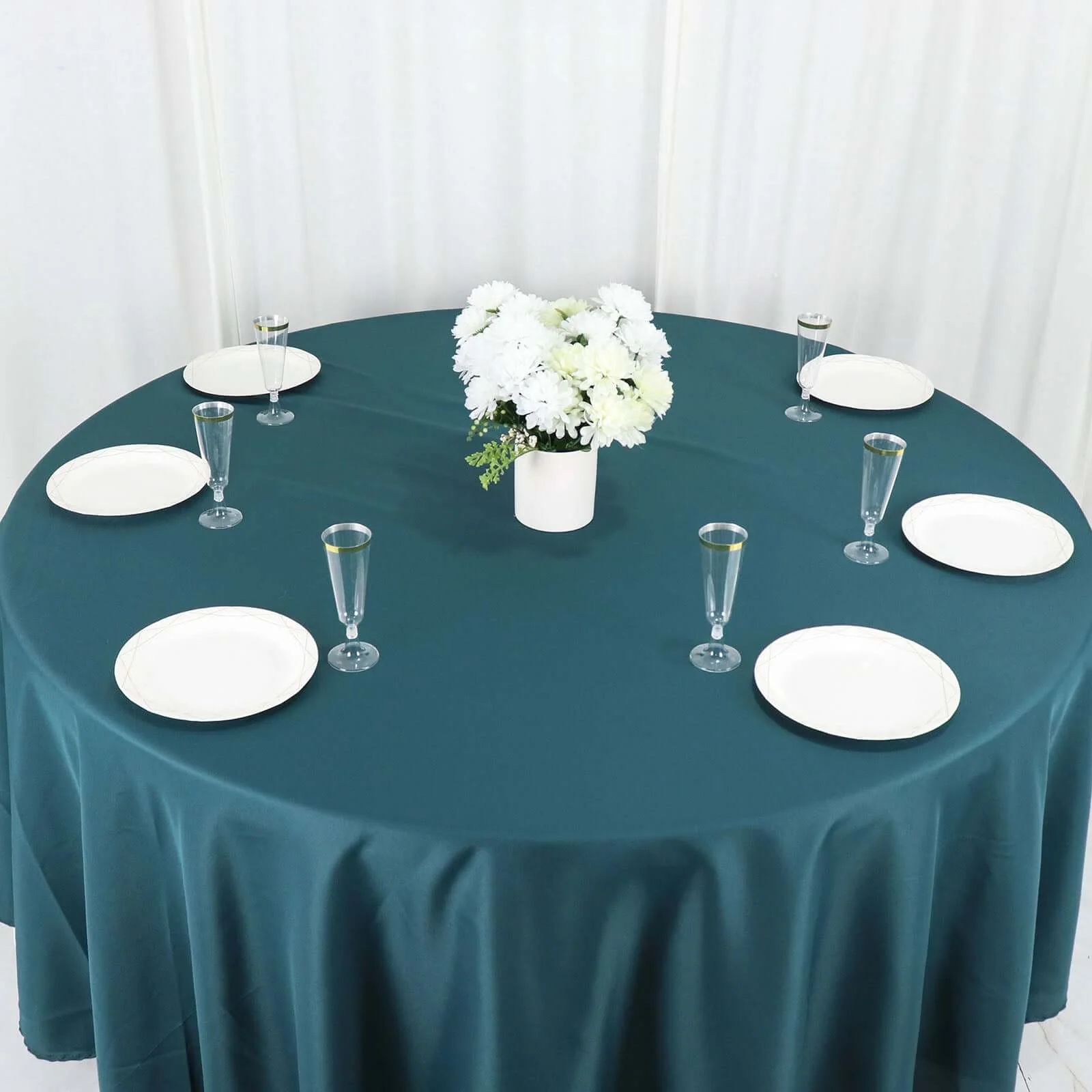 Polyester Round Tablecloth 108" Peacock Teal - Durable and Stain-Resistant for Easy Maintenance - Image 7