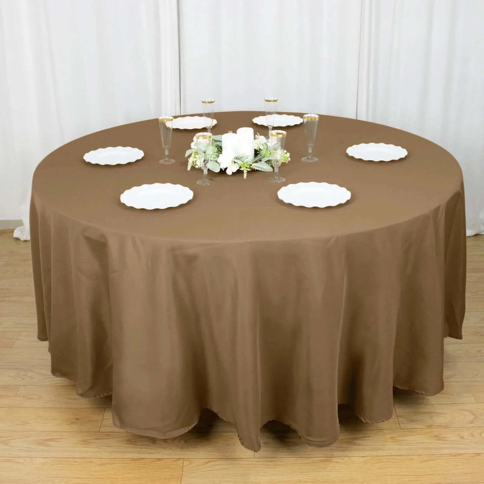 Polyester Round Tablecloth 108" Taupe - Durable and Stain-Resistant for Easy Maintenance - Image 3