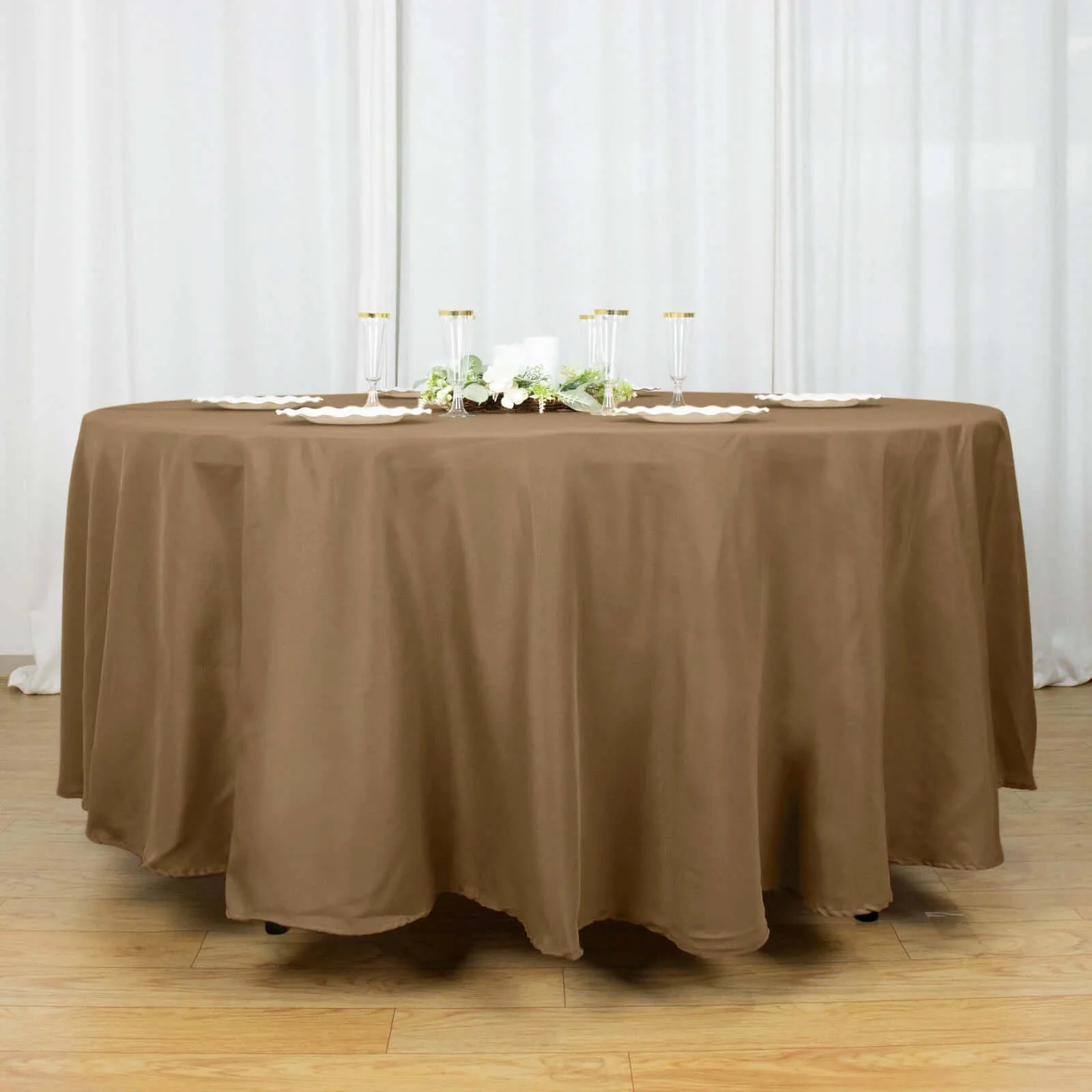 Polyester Round Tablecloth 108" Taupe - Durable and Stain-Resistant for Easy Maintenance - Image 5