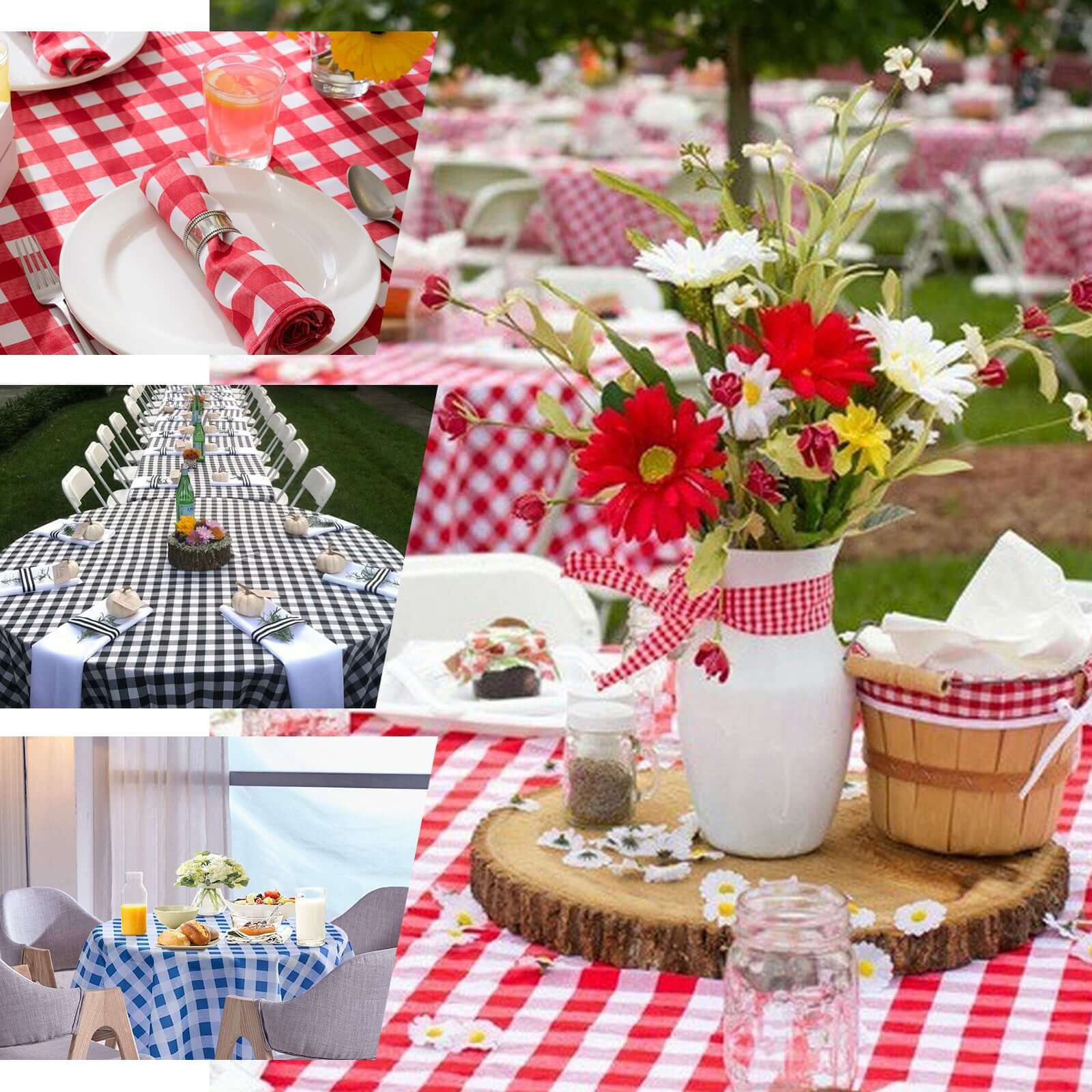 Polyester Round Tablecloth 108" White/Black Checkered Buffalo Plaid Design - Chic Decor for Casual Gatherings - Image 5