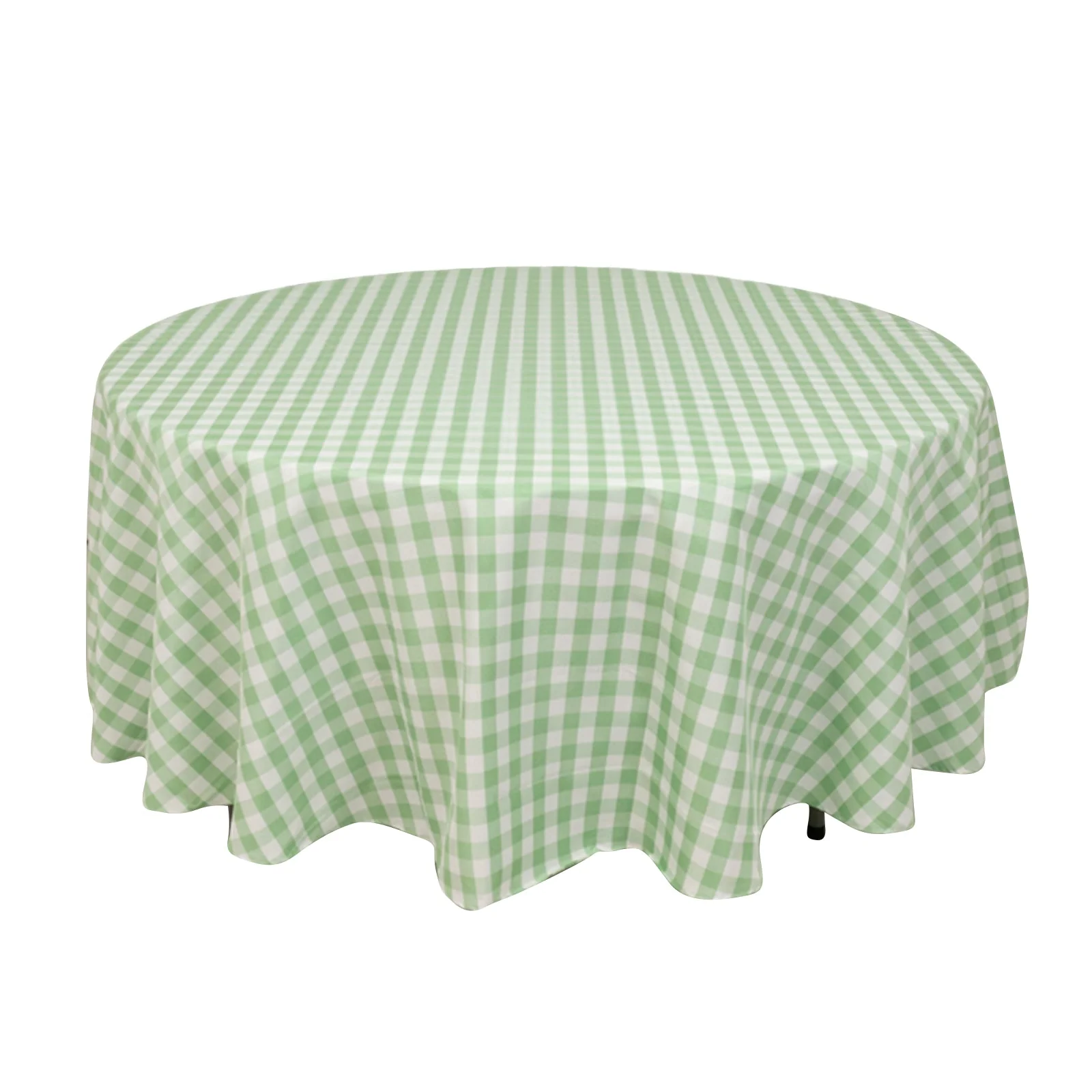 Polyester Round Tablecloth 108" White/Sage Green Checkered Buffalo Plaid Table Cover - Image 3