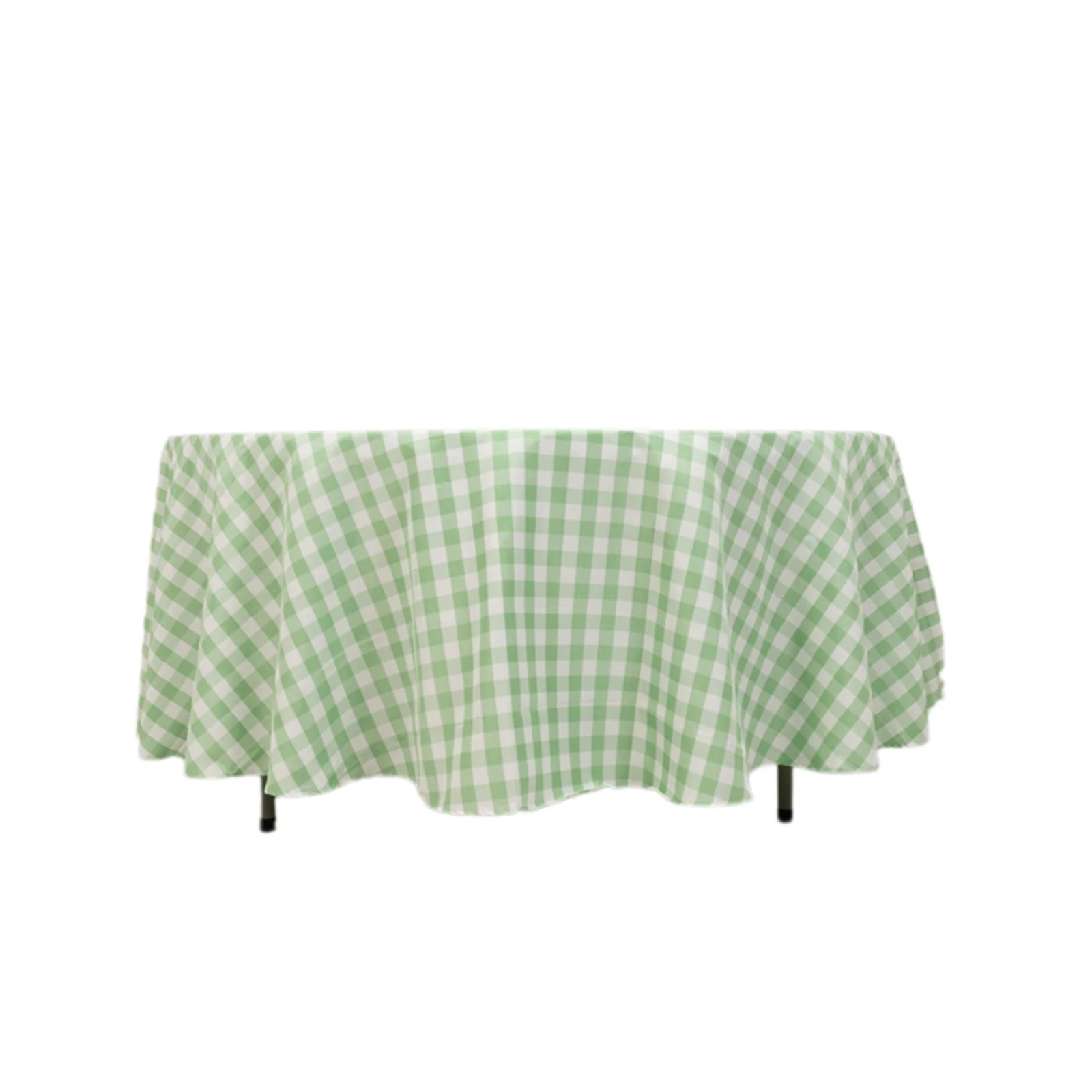 Polyester Round Tablecloth 108" White/Sage Green Checkered Buffalo Plaid Table Cover - Image 7