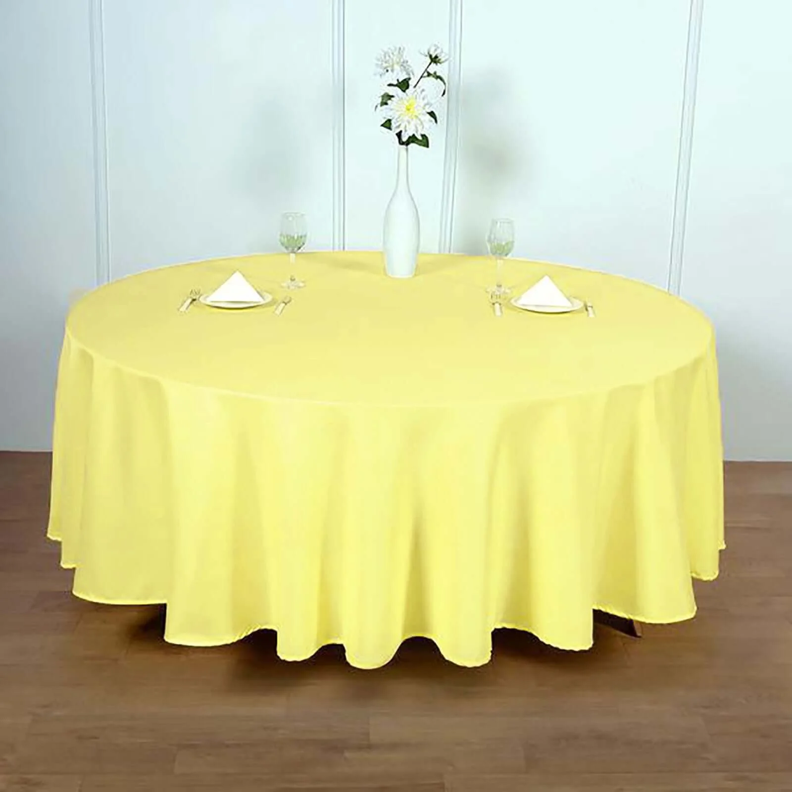 Polyester Round Tablecloth 108" Yellow - Durable and Stain-Resistant for Easy Maintenance - Image 2