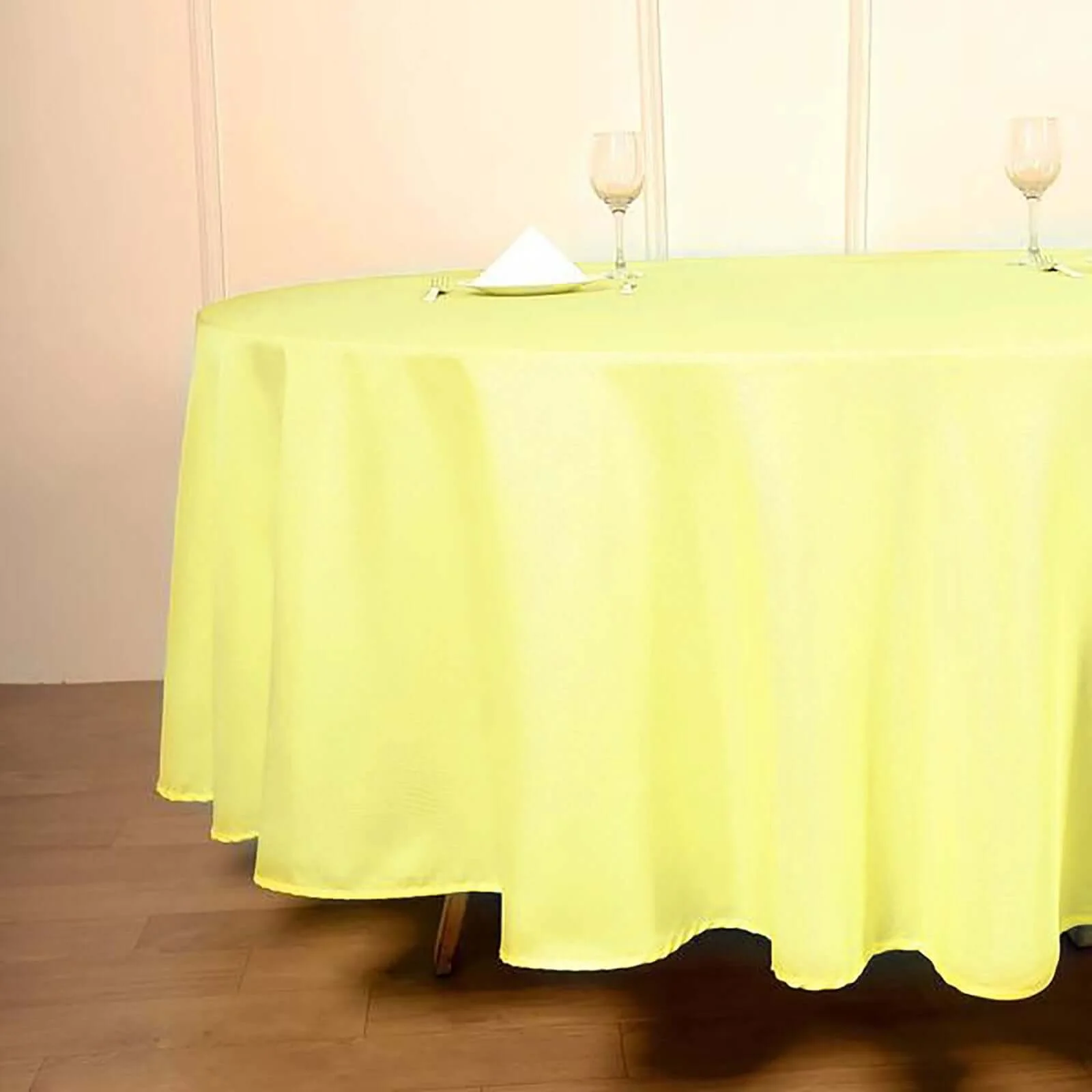 Polyester Round Tablecloth 108" Yellow - Durable and Stain-Resistant for Easy Maintenance - Image 3