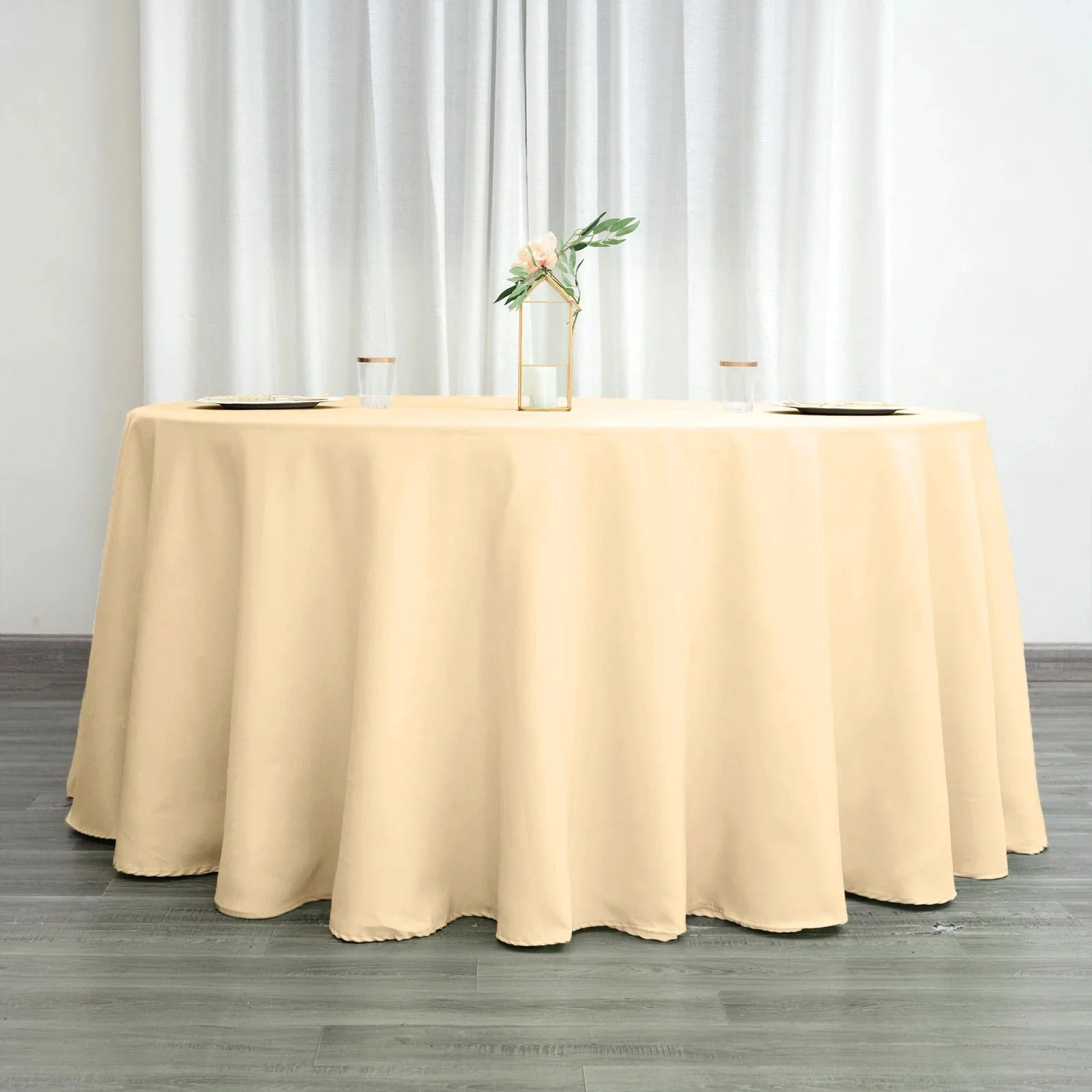 Polyester Round Tablecloth 120" Beige - Durable & Seamless Table Cover - Image 6