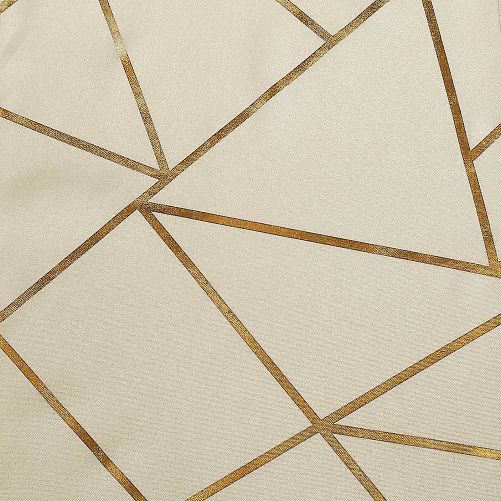Polyester Round Tablecloth 120" Beige with Gold Foil Geometric Pattern - Seamless & Wrinkle-Resistant Table Cover - Image 8
