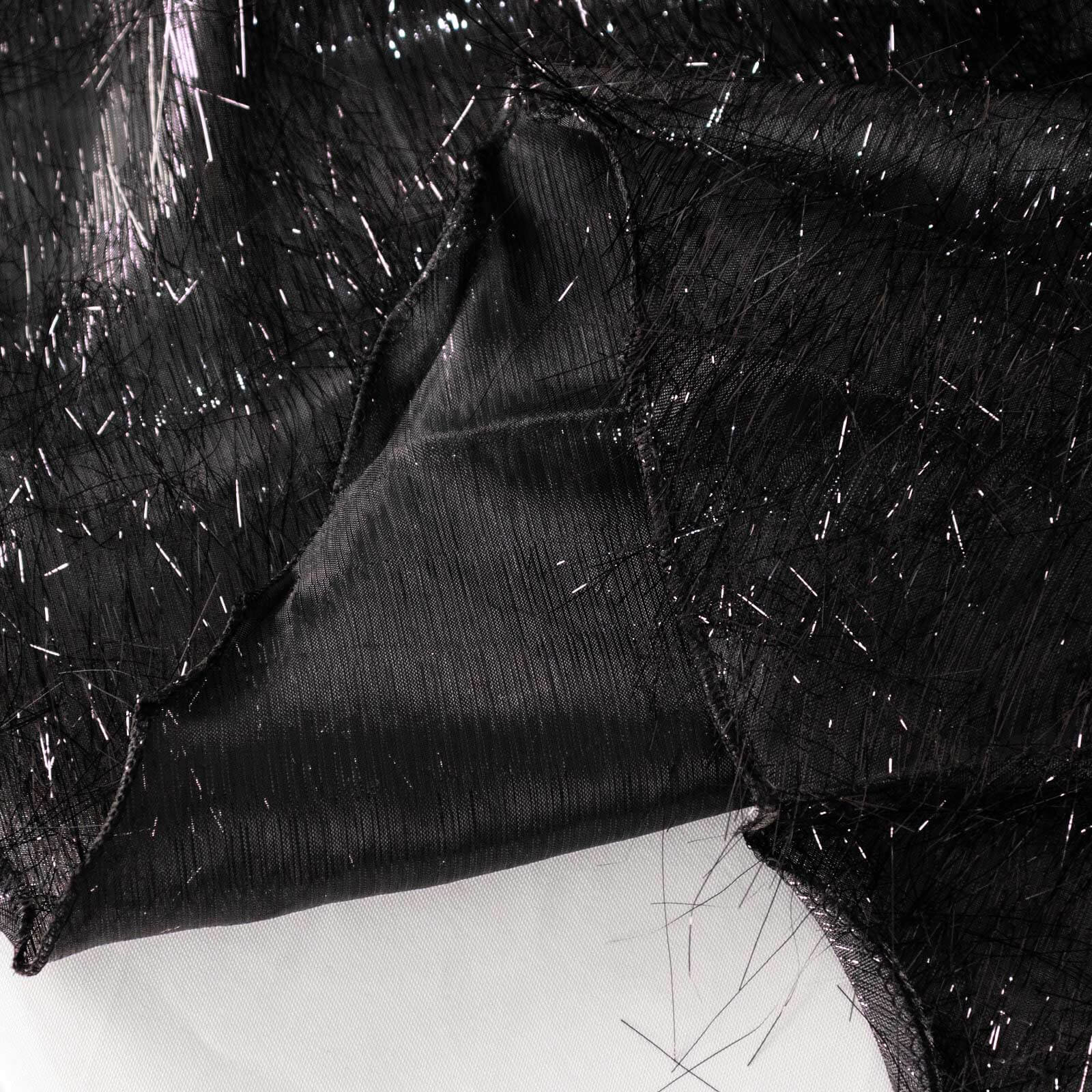 Polyester Round Tablecloth 120" Black Metallic Fringe Shag Tinsel Table Cover - Image 8