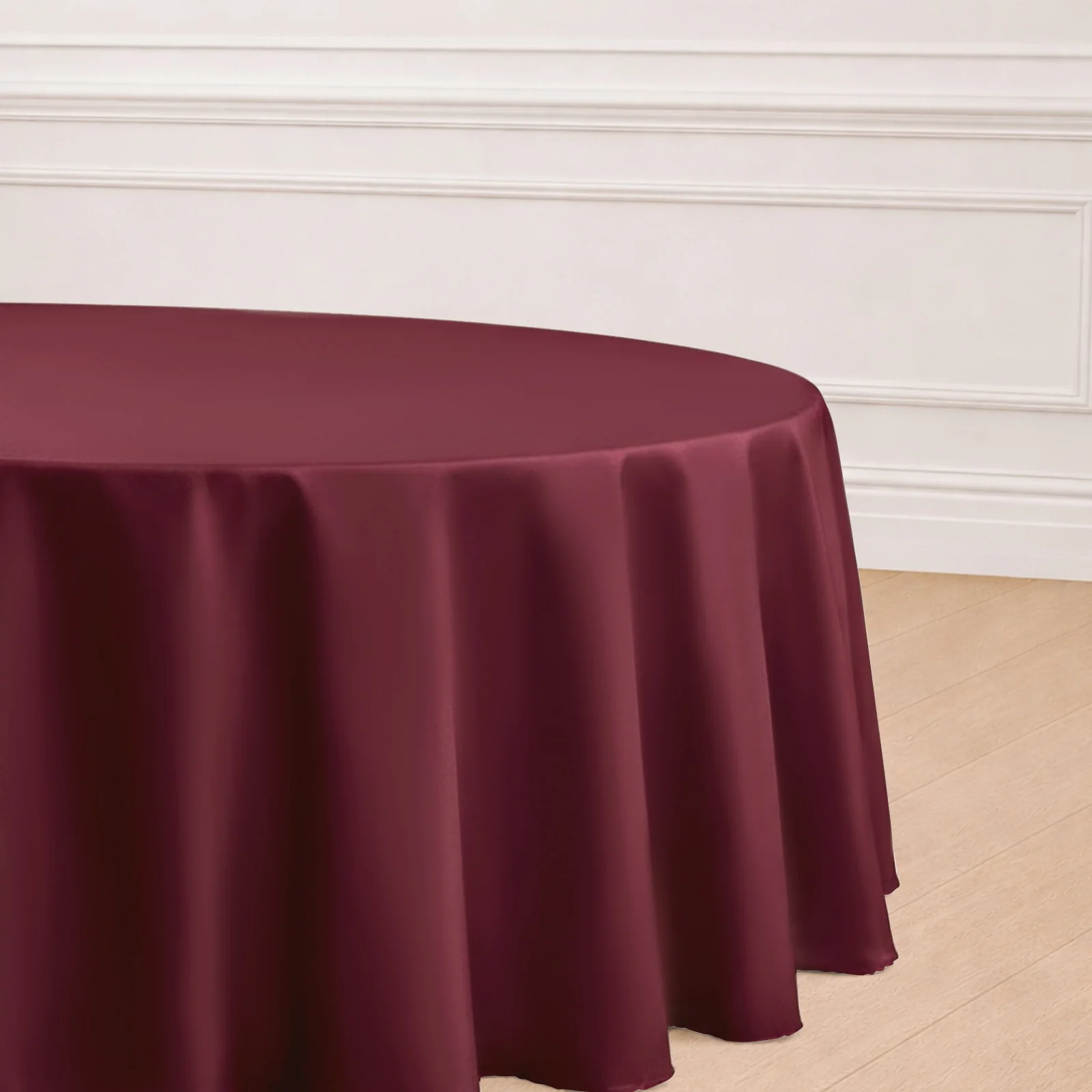 Polyester Round Tablecloth 120" Burgundy - Durable & Seamless Table Cover - Image 5