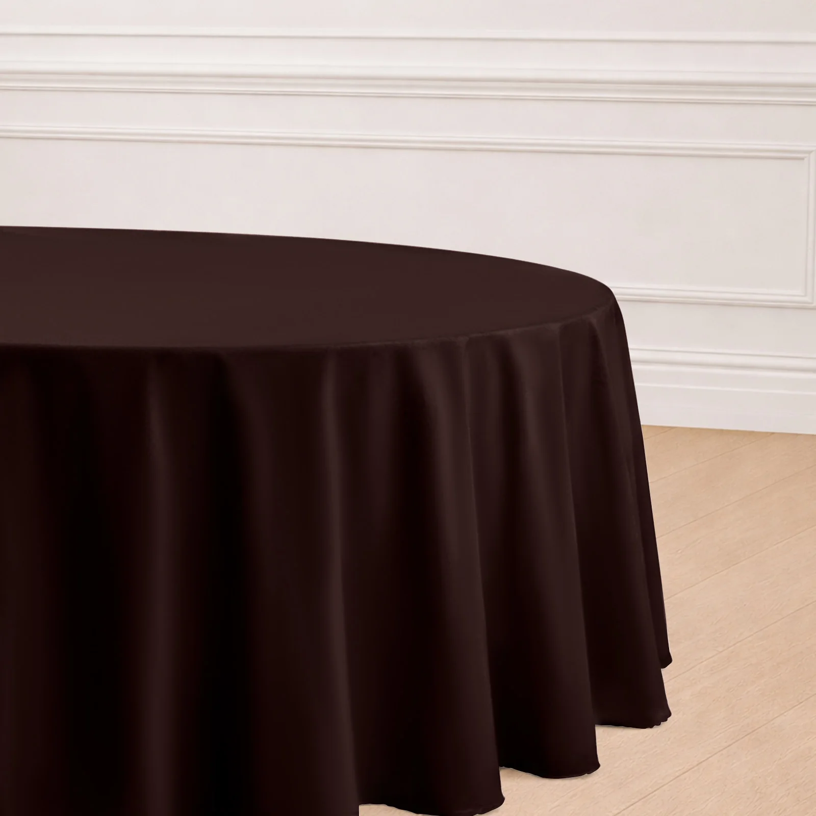 Polyester Round Tablecloth 120" Chocolate - Durable & Seamless Table Cover - Image 5