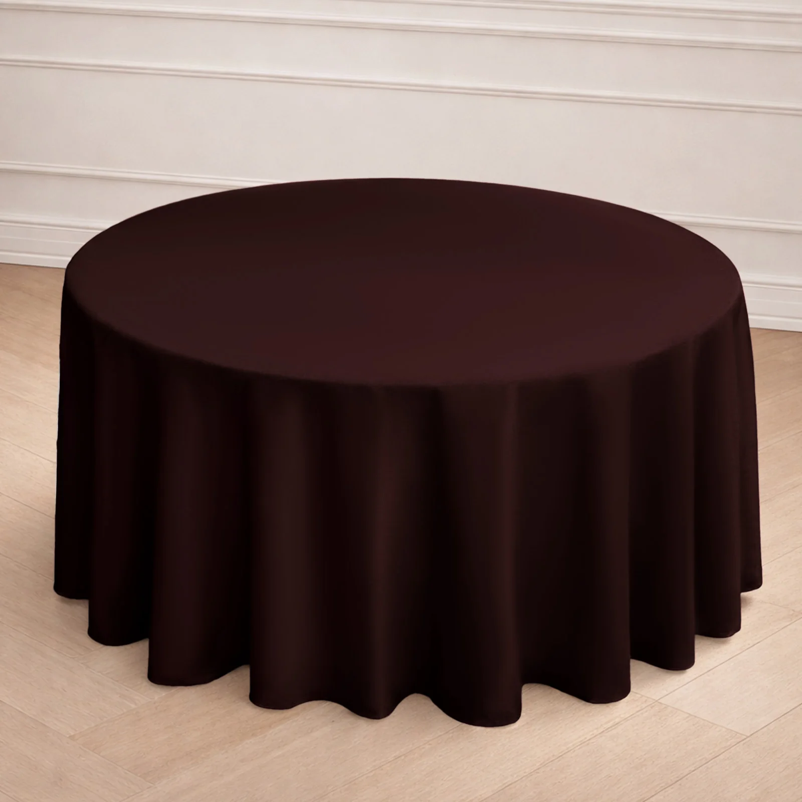 Polyester Round Tablecloth 120" Chocolate - Durable & Seamless Table Cover - Image 8