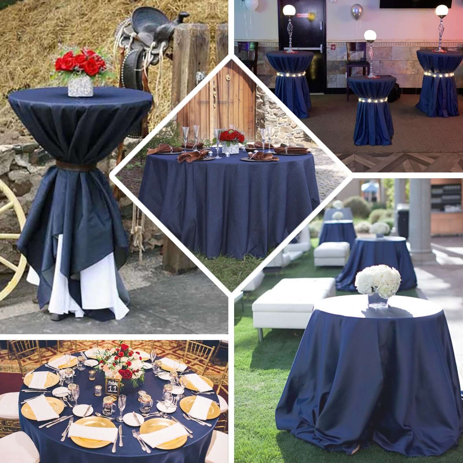 Polyester Round Tablecloth 120" Dark Denim Blue with Faux Denim Design - Seamless Finish for Modern Events - Image 4