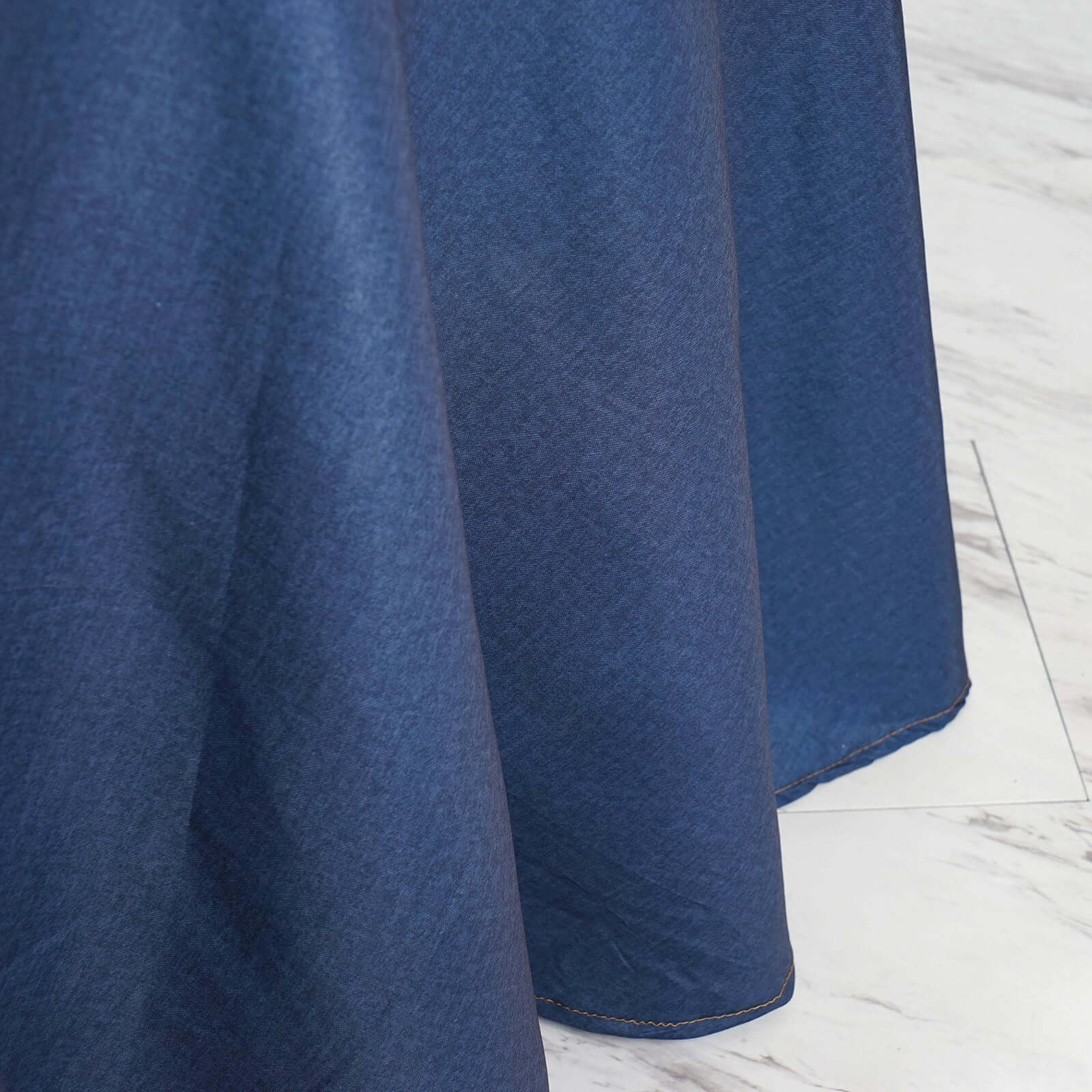 Polyester Round Tablecloth 120" Dark Denim Blue with Faux Denim Design - Seamless Finish for Modern Events - Image 6