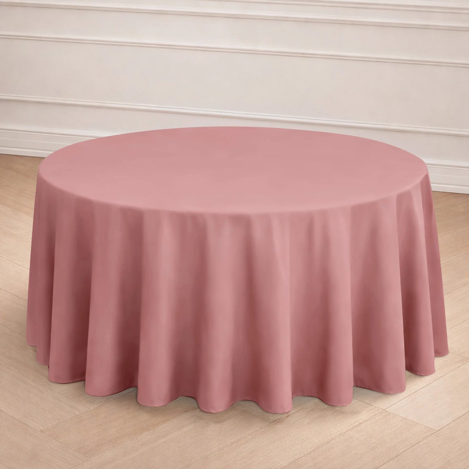 Polyester Round Tablecloth 120" Dusty Rose - Durable & Seamless Table Cover - Image 6