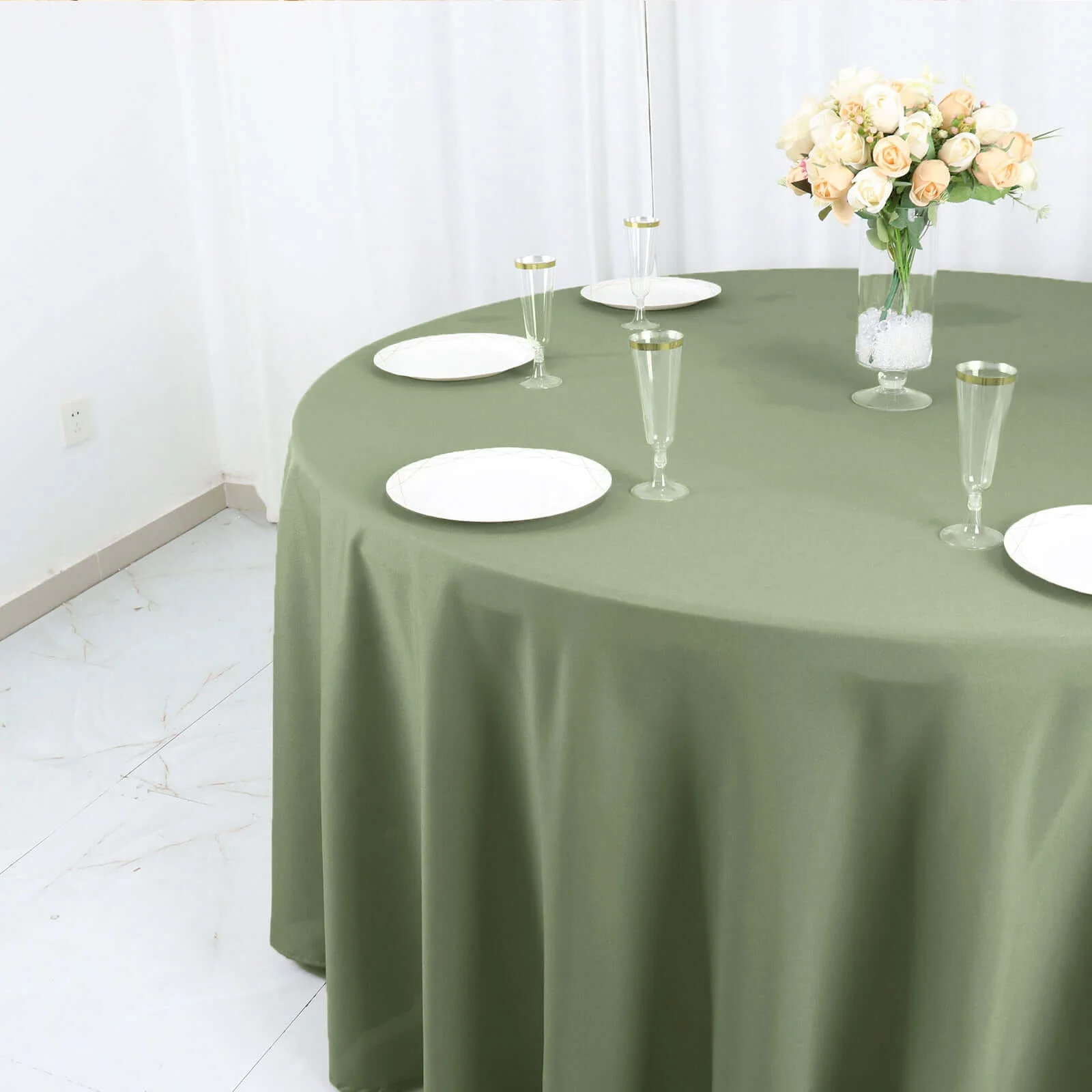 Polyester Round Tablecloth 120" Dusty Sage Green - Durable & Seamless Table Cover - Image 2