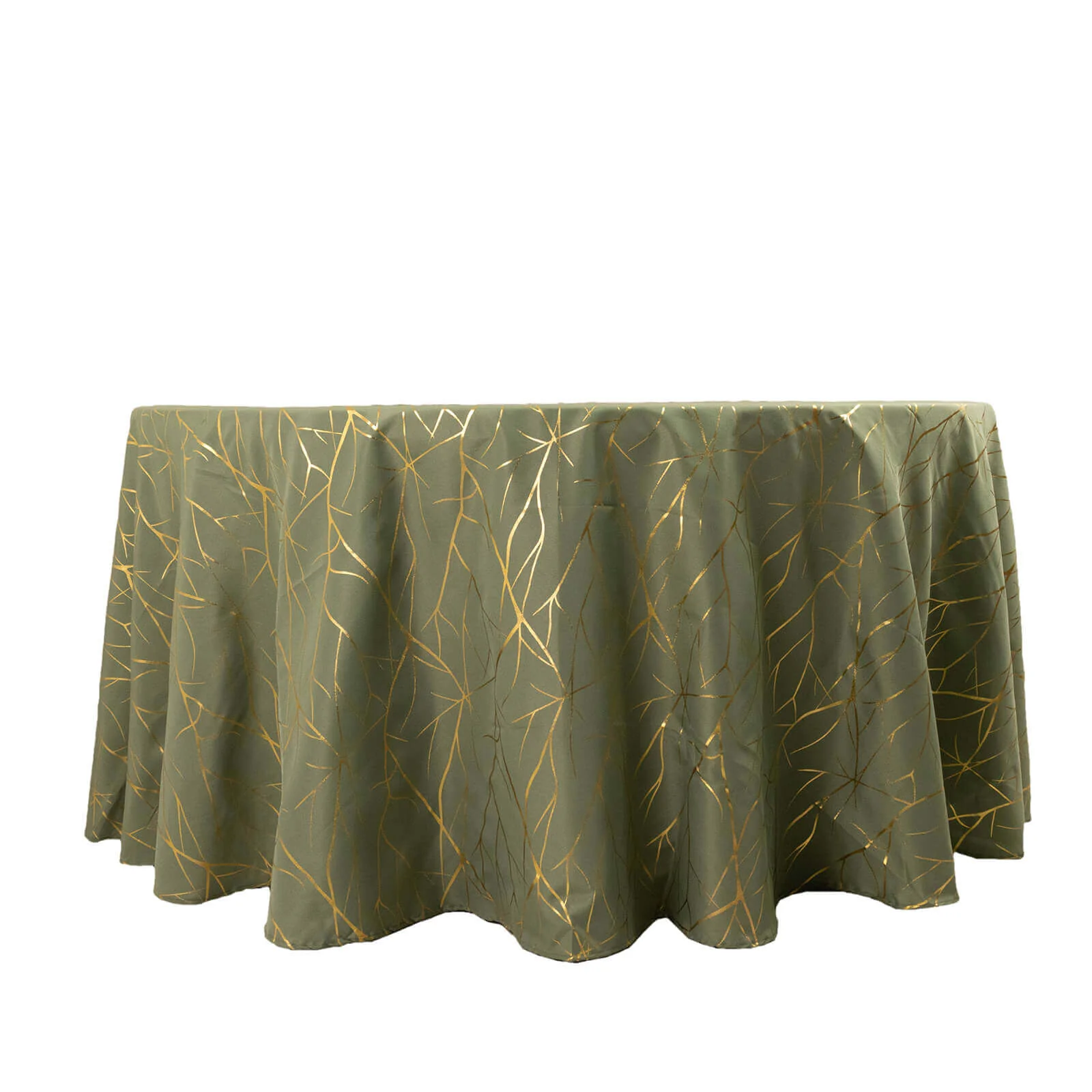 Polyester Round Tablecloth 120" Dusty Sage Green with Gold Foil Tree Branch Pattern - Seamless & Wrinkle-Resistant Table Cover - Image 9