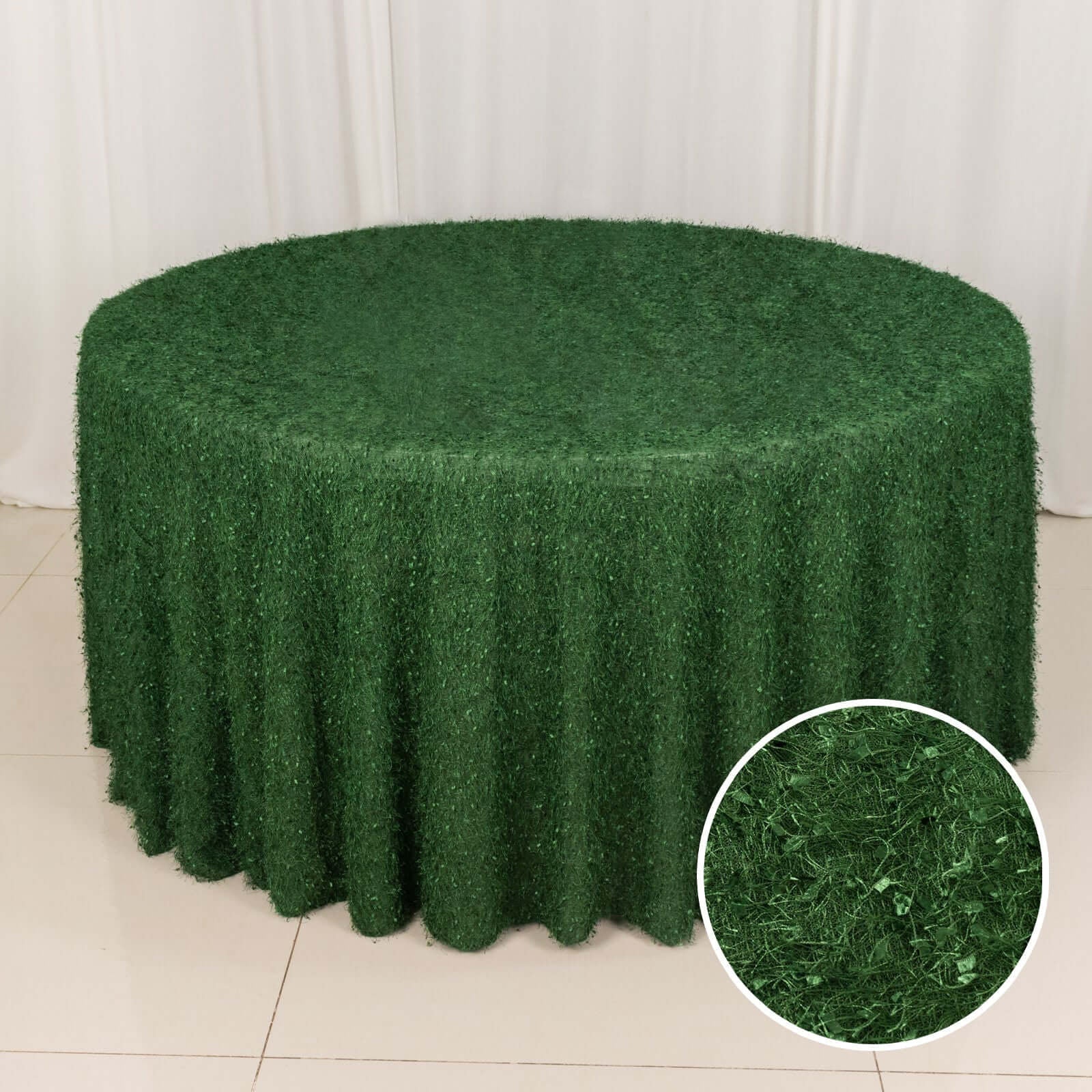Polyester Round Tablecloth 120" Green Fringe Shag Design - Ultra Soft Hypoallergenic Table Cover