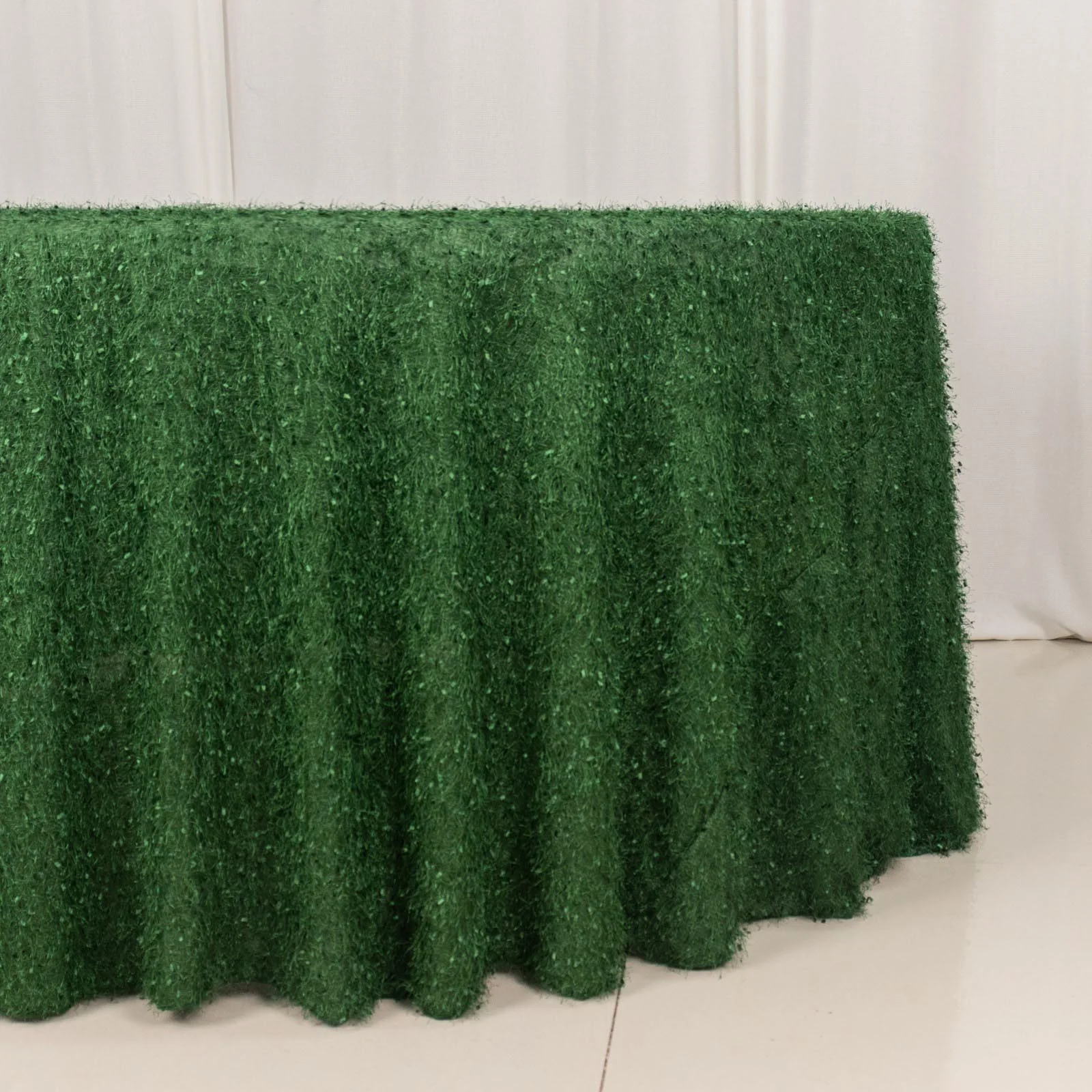 Polyester Round Tablecloth 120" Green Fringe Shag Design - Ultra Soft Hypoallergenic Table Cover - Image 3
