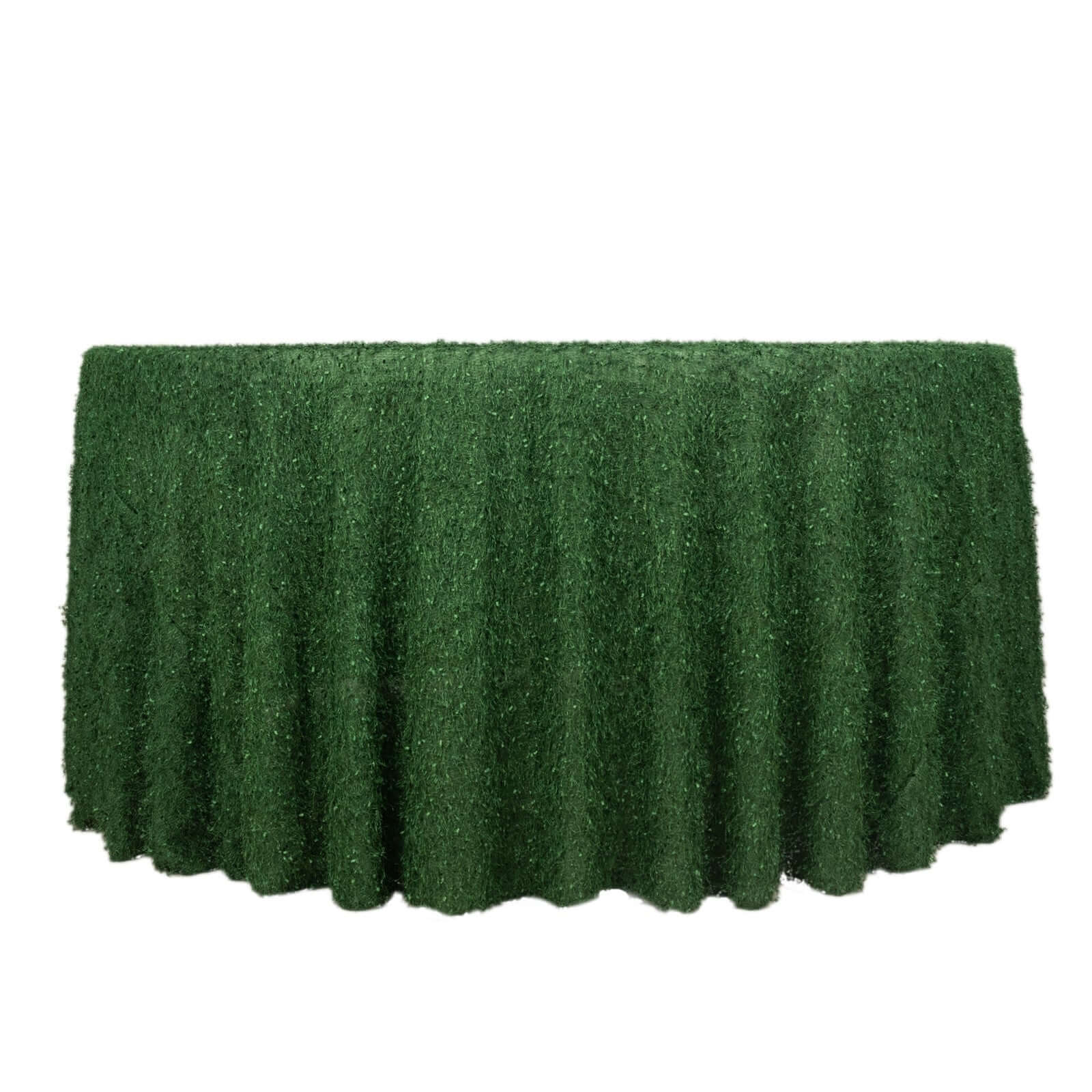 Polyester Round Tablecloth 120" Green Fringe Shag Design - Ultra Soft Hypoallergenic Table Cover - Image 6