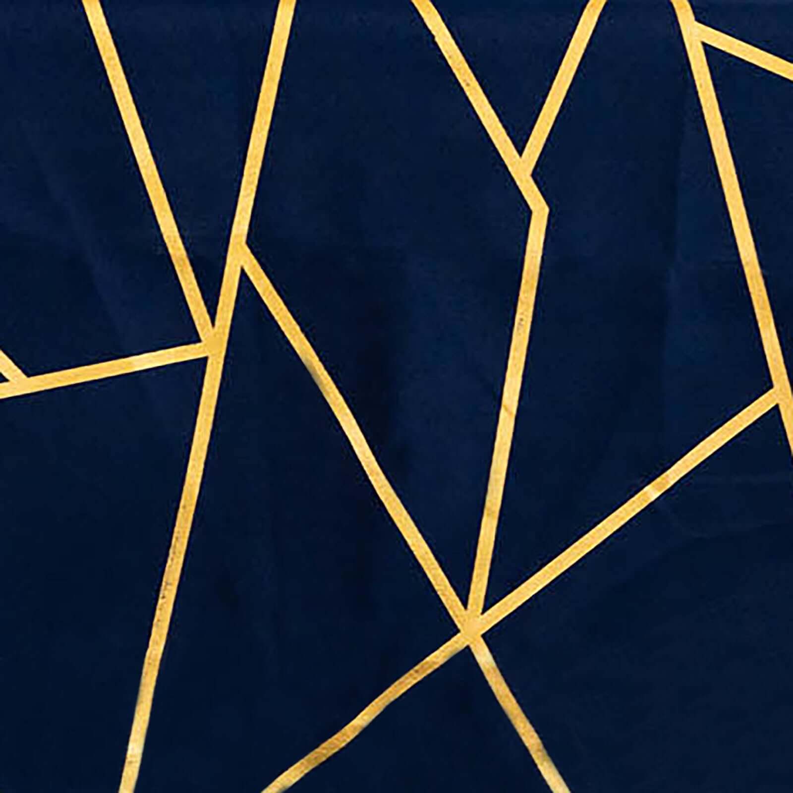 Polyester Round Tablecloth 120" Navy Blue with Gold Foil Geometric Pattern - Seamless & Wrinkle-Resistant Table Cover - Image 8