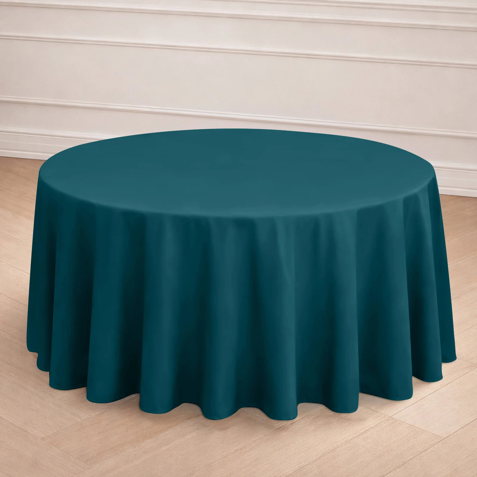 Polyester Round Tablecloth 120" Peacock Teal - Durable & Seamless Table Cover - Image 7