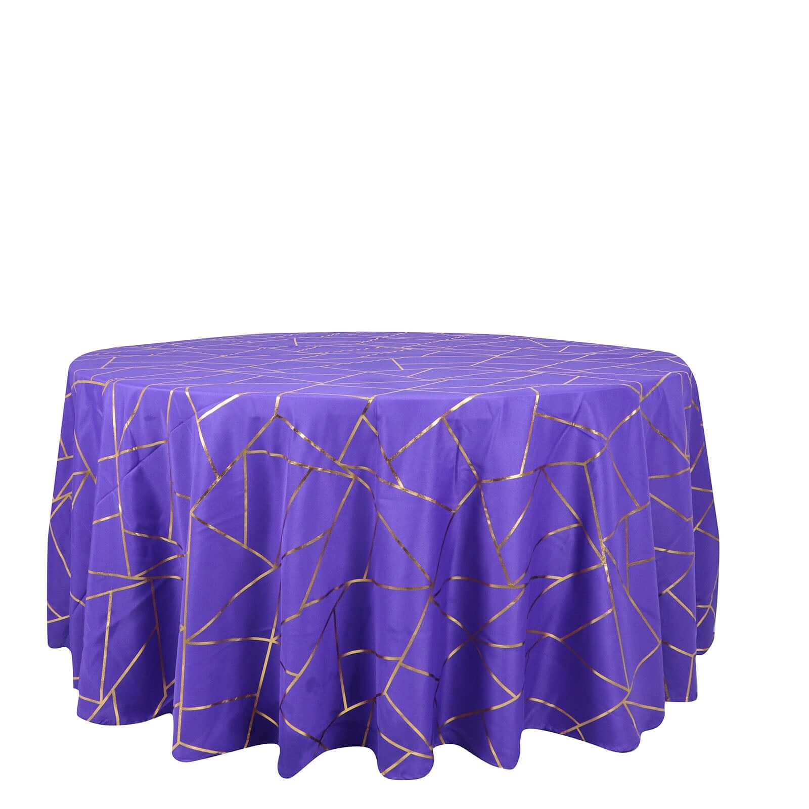 Polyester Round Tablecloth 120" Purple with Gold Foil Geometric Pattern - Seamless & Wrinkle-Resistant Table Cover - Image 7