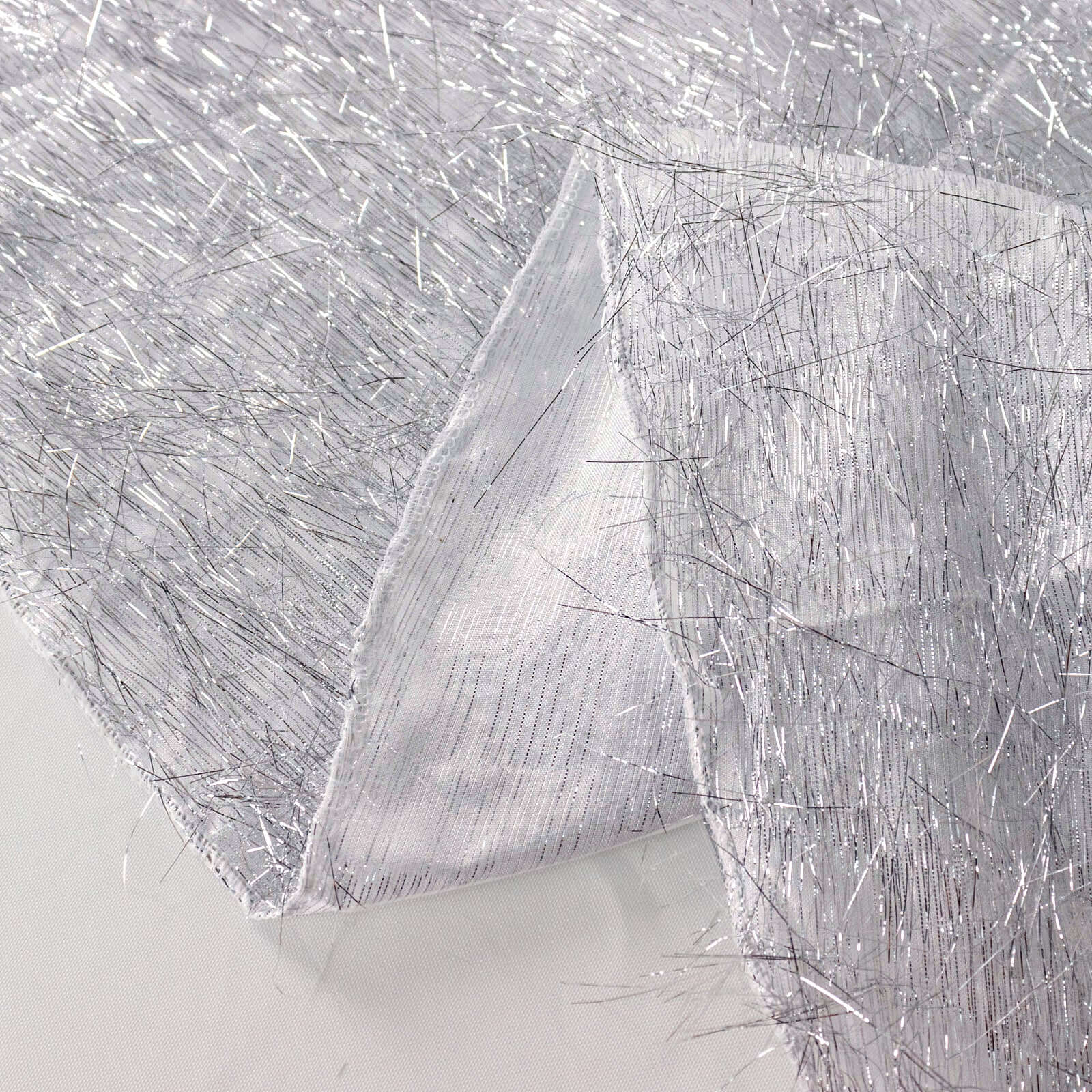 Polyester Round Tablecloth 120" Silver Metallic Fringe Shag Tinsel Table Cover - Image 9