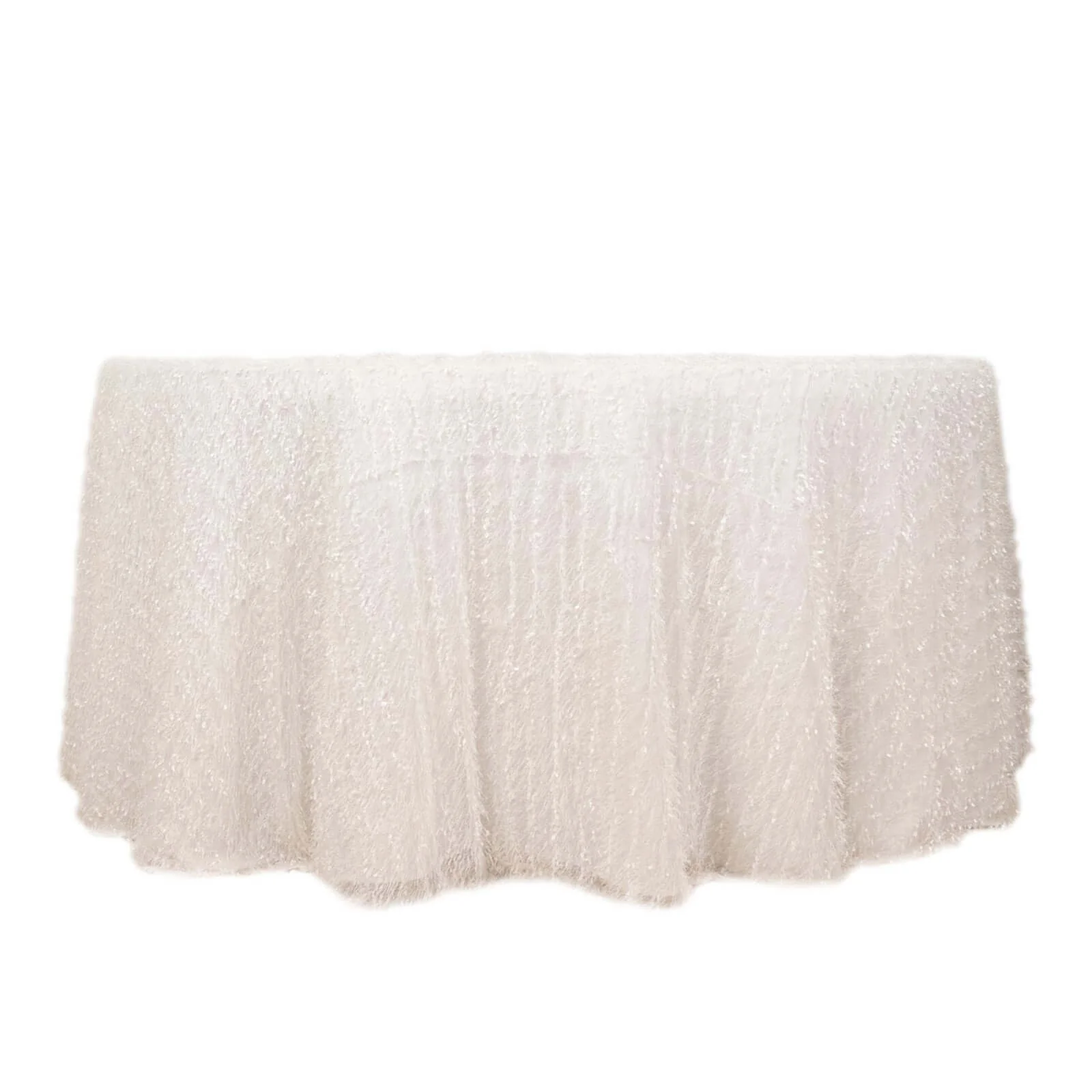 Polyester Round Tablecloth 120" White Fringe Shag Design - Ultra Soft Hypoallergenic Table Cover for Weddings & Festive Events - Image 6