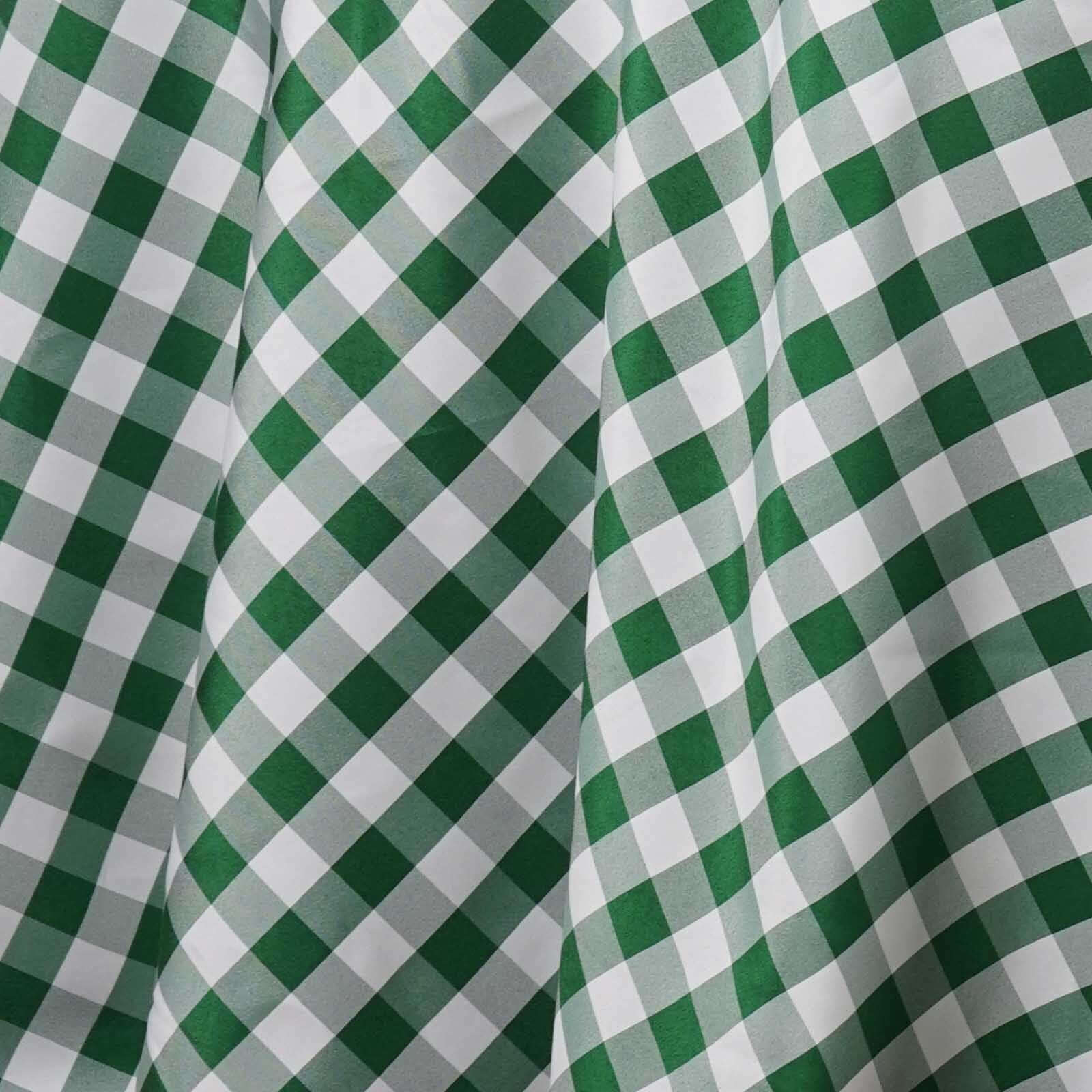 Polyester Round Tablecloth 120" White/Green Checkered Buffalo Plaid Design - Seamless Rustic Table Cover - Image 5