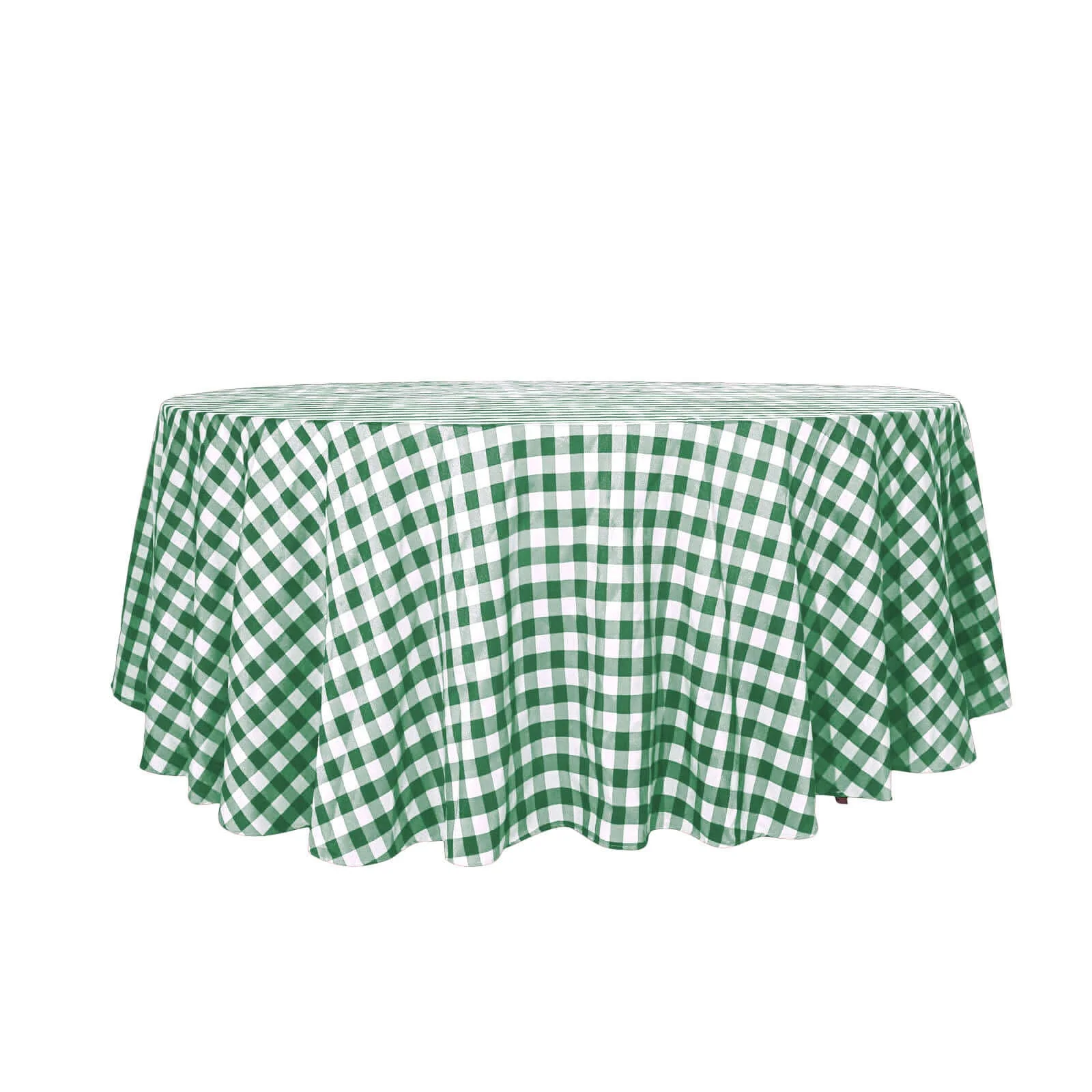 Polyester Round Tablecloth 120" White/Green Checkered Buffalo Plaid Design - Seamless Rustic Table Cover - Image 7