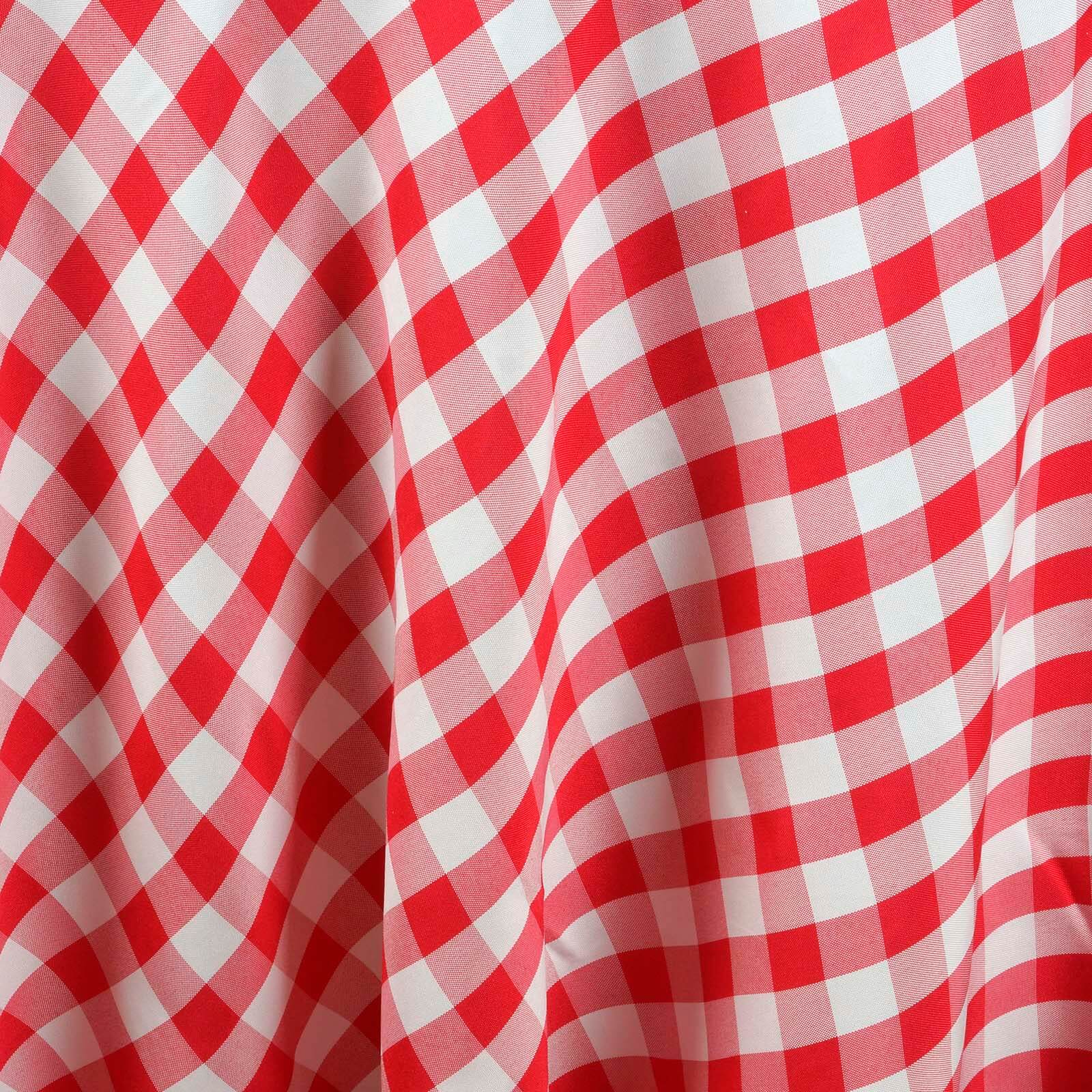 Polyester Round Tablecloth 120" White/Red Checkered Buffalo Plaid Design - Seamless Rustic Decor for Events - Image 5