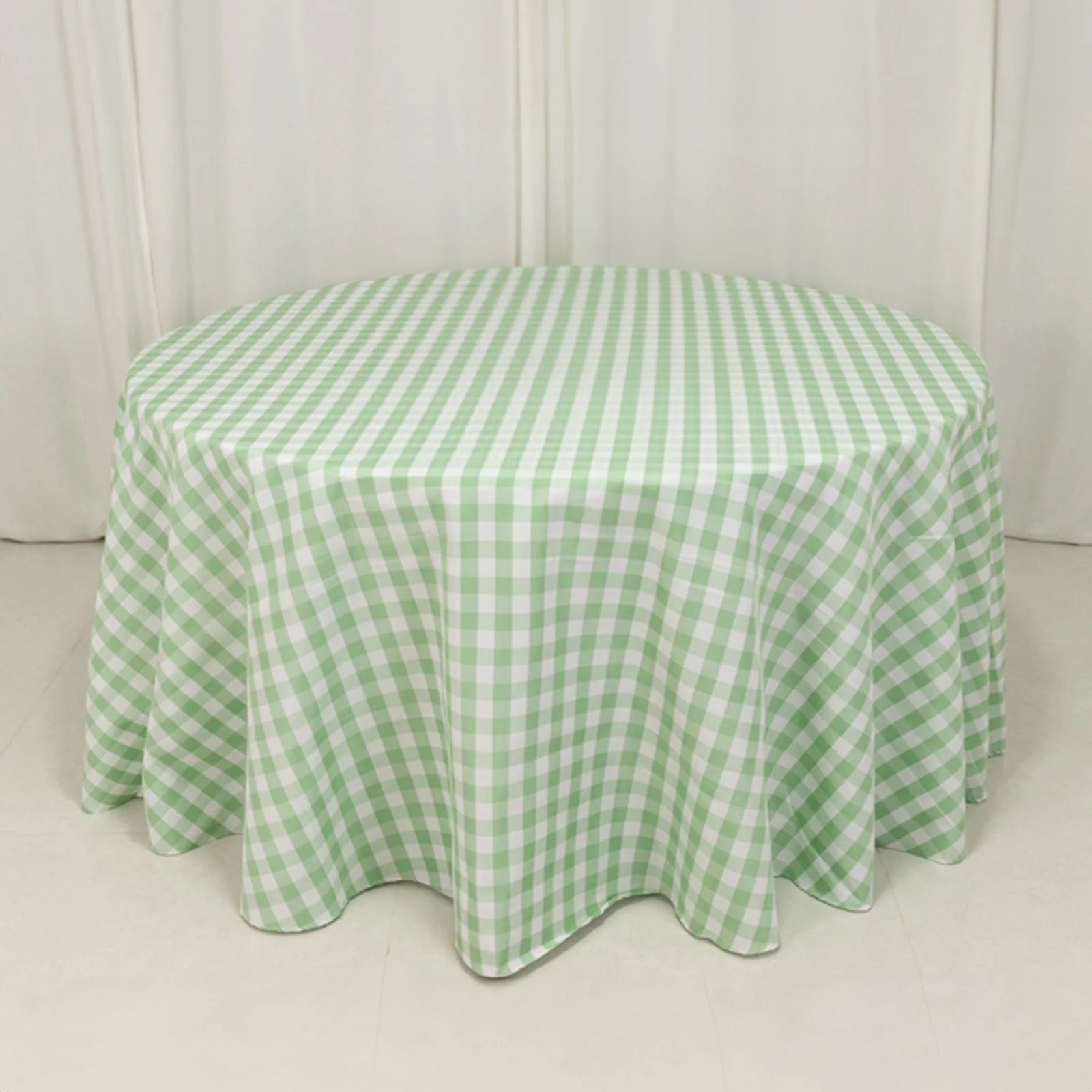 Polyester Round Tablecloth 120" White/Sage Green with Checkered Buffalo Plaid Design - Seamless Rustic Table Cover