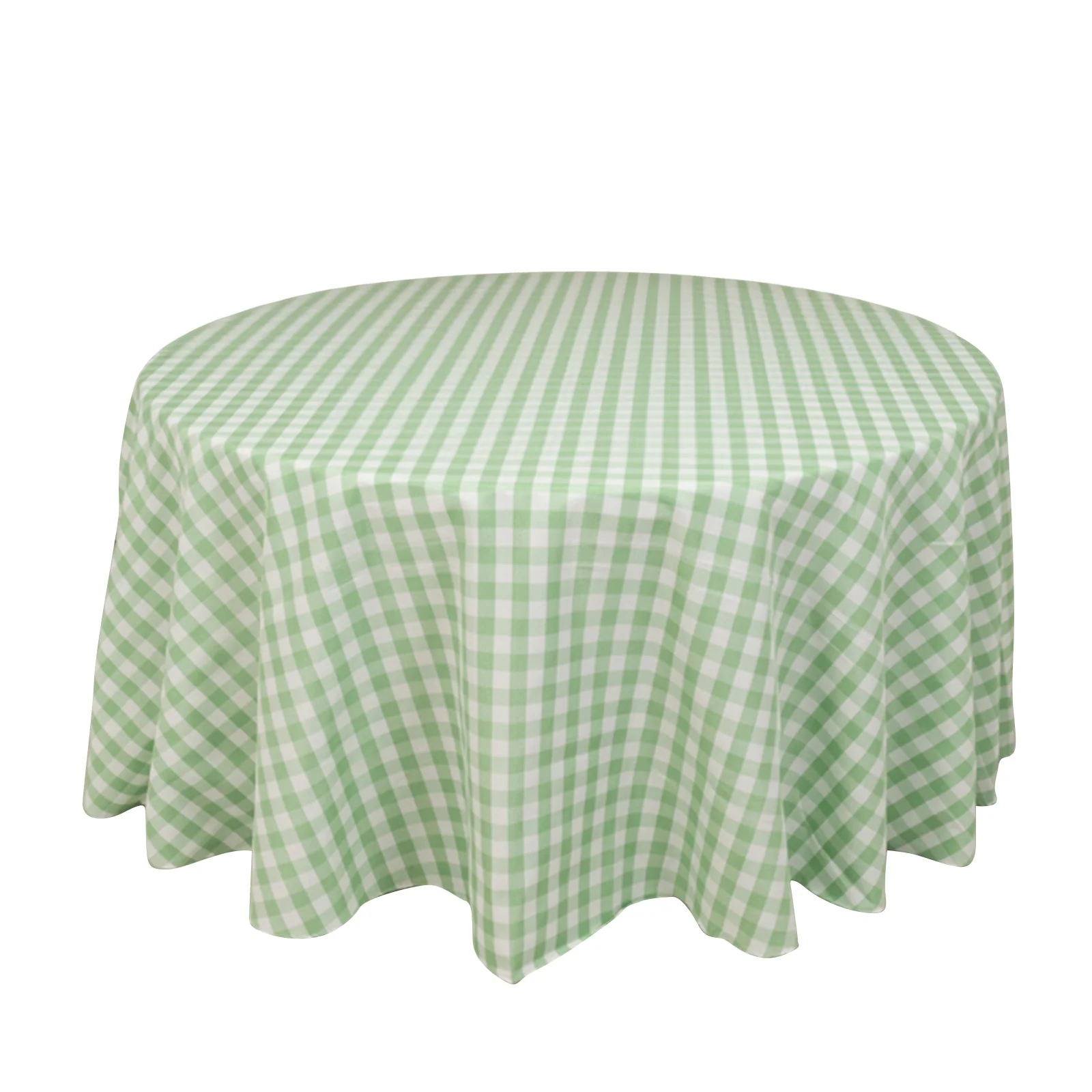 Polyester Round Tablecloth 120" White/Sage Green with Checkered Buffalo Plaid Design - Seamless Rustic Table Cover - Image 3
