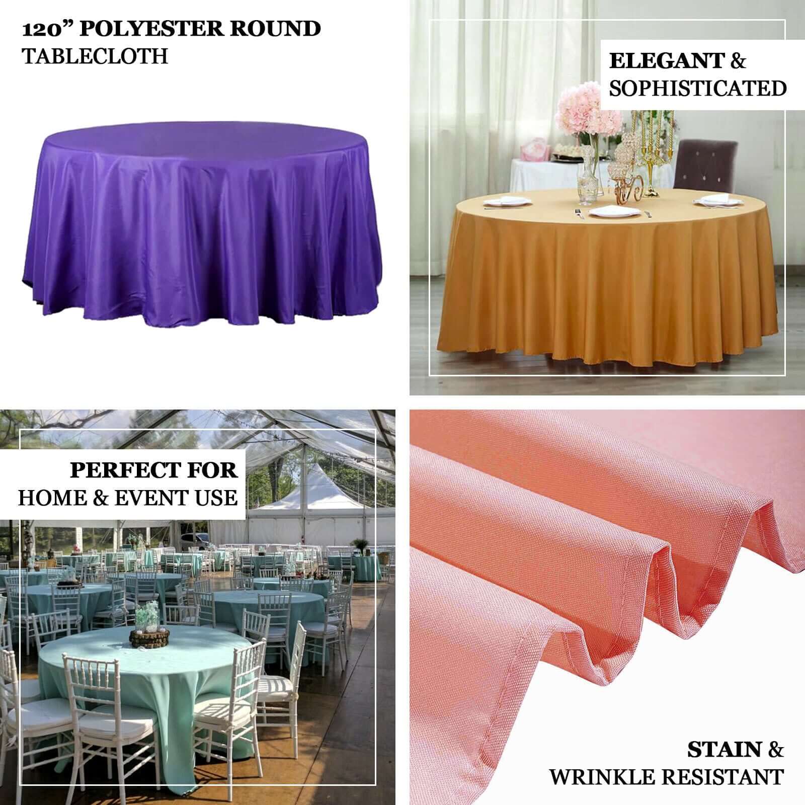 Polyester Round Tablecloth 120" Yellow - Durable & Seamless Table Cover - Image 3